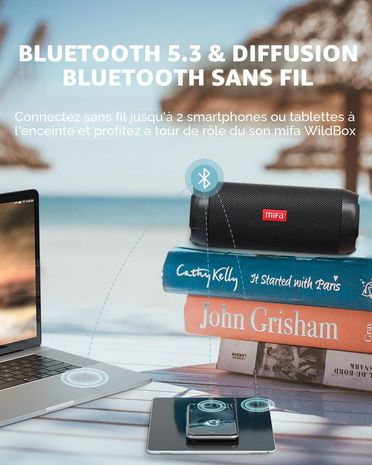MIFA Haut-Parleur Bluetooth Portable WildRod avec lumière LED, 30 W et Basses Profondes, étanche IP67, 12 Heures Lecture, PartyAdd pour couplage Multi-Haut-parleurs, sans Fil pour Le Camping