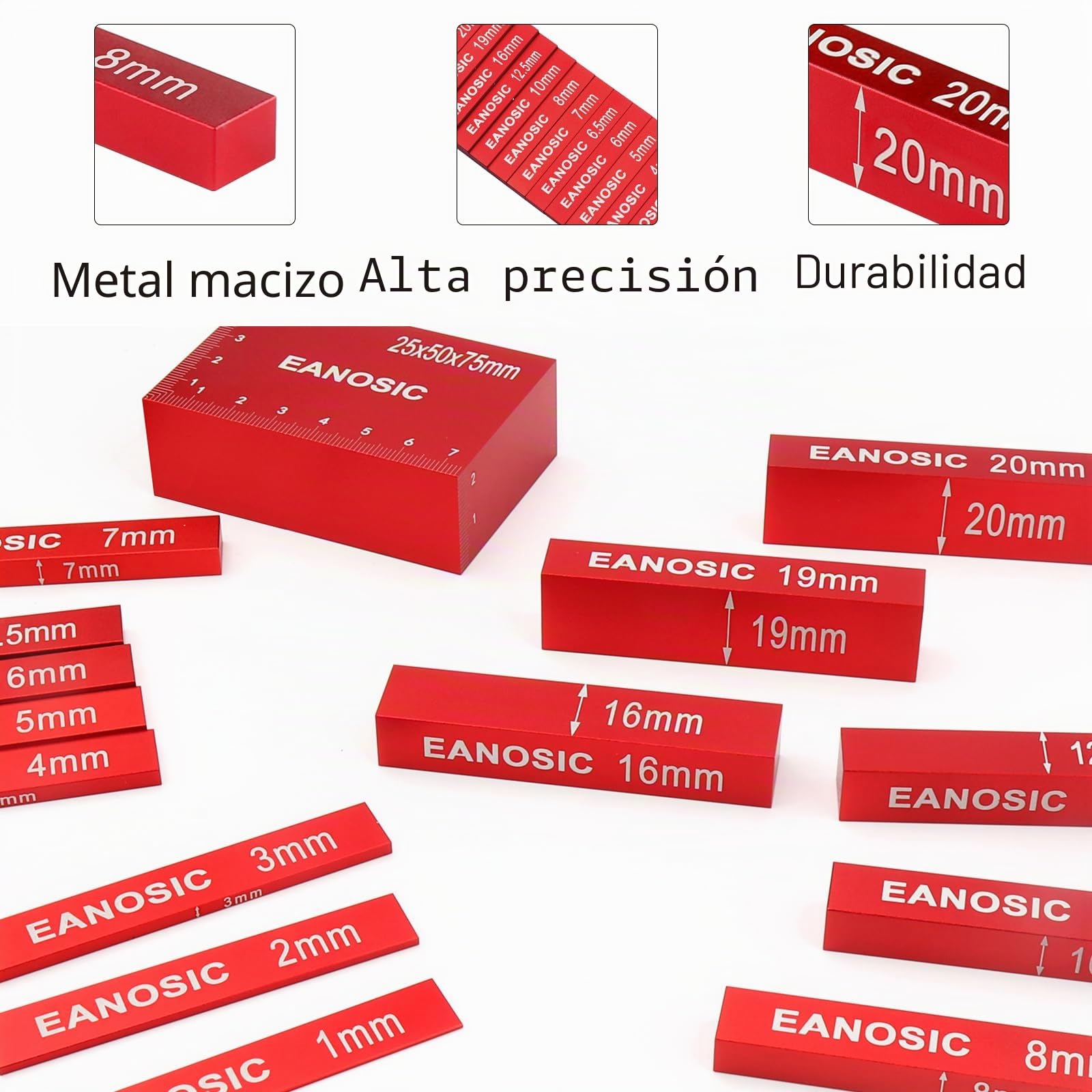 EANOSIC Juego de 15 bloques de configuración métrica, 15 barras de configuración de aluminio de precisión, juego de bloques de calibre para enrutador y sierra de mesa, accesorios de carpintería, las