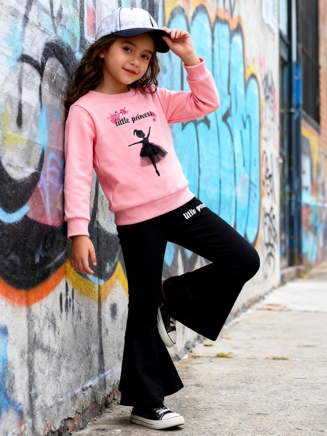 3-9 T Kids Toddler Girl Clothes Letter Print Sweatshirt Flared Pants 2Pc Outfits Set - Image 2