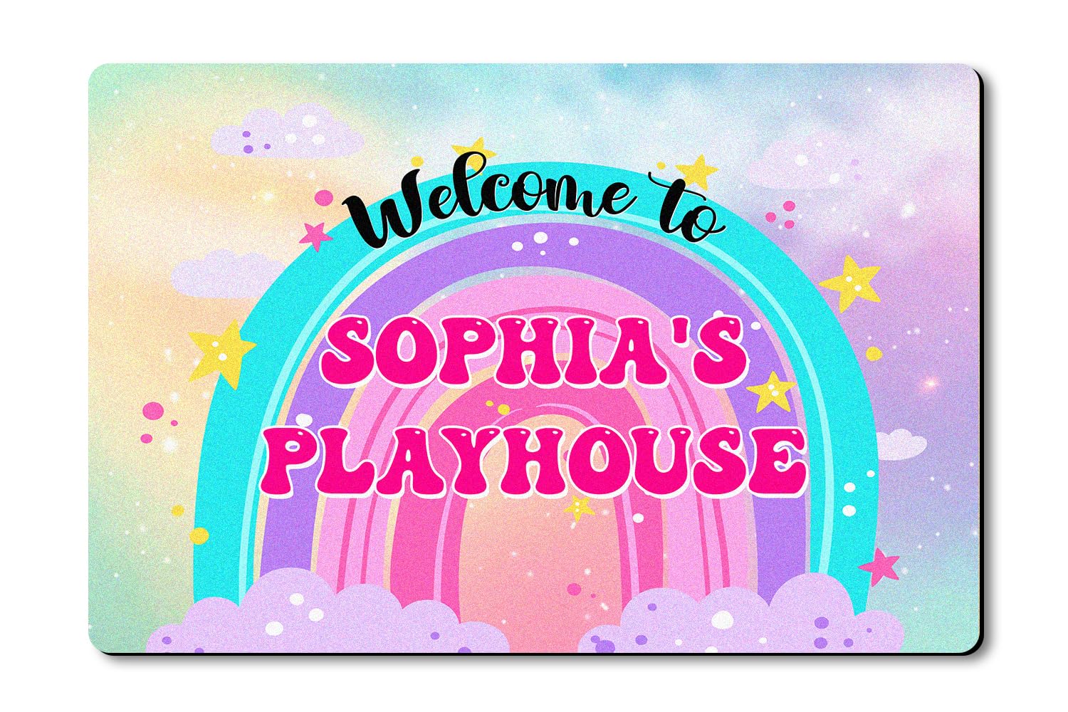 VOTANTA Personalized Playhouse Doormat Cute Rainbow for Kids Girls Custom Name Playhouse Sign Treehouse Outdoor Yard Clubhouse Decor Kids Playground Welcome Door Mat Rug Indoor Outdoor 24