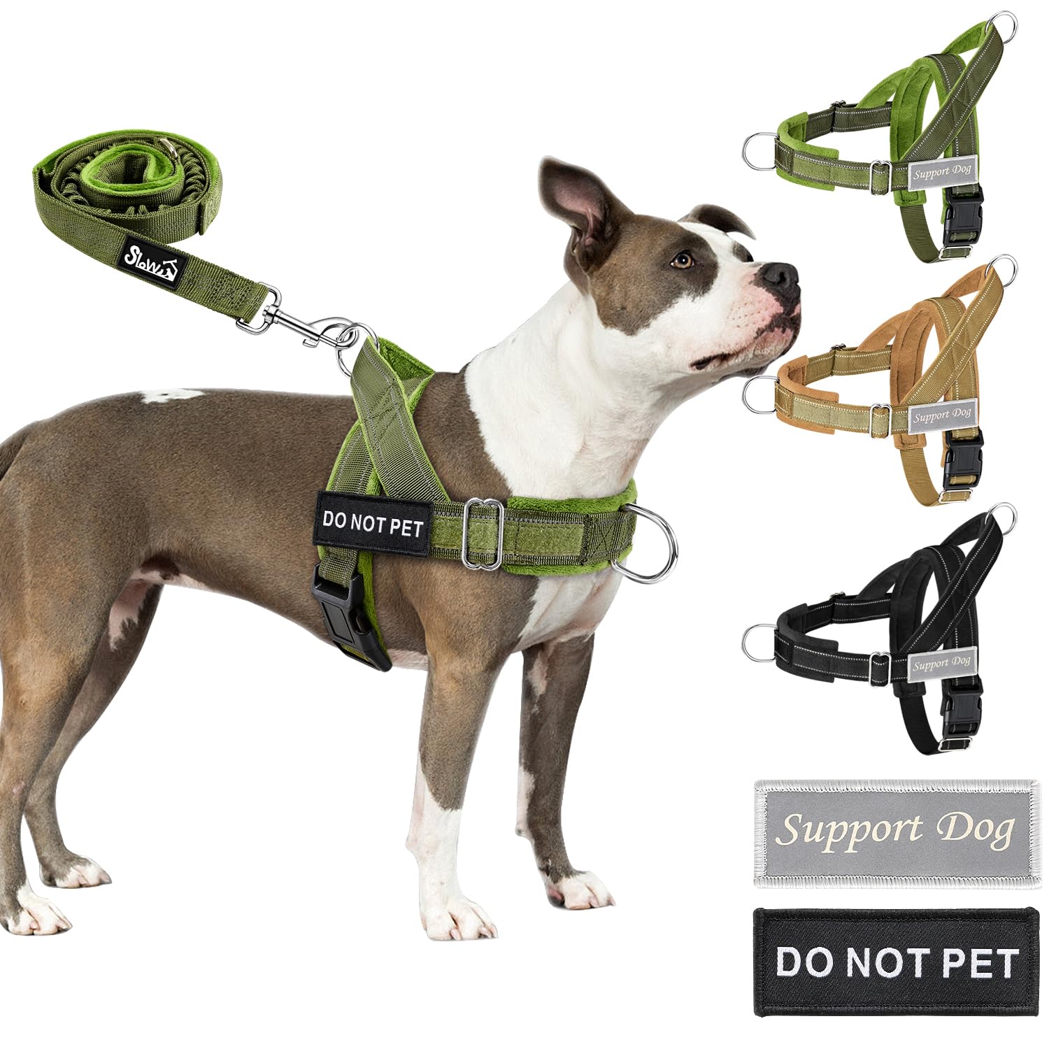 SlowTon Conjunto de Arnés y Correa para Perros, Sin Tirones, Ajustable en Cuello y Pecho, Arnés Antisofoco a Prueba de Escape, Correa de Perro de 5,9 pies, Táctico Militar