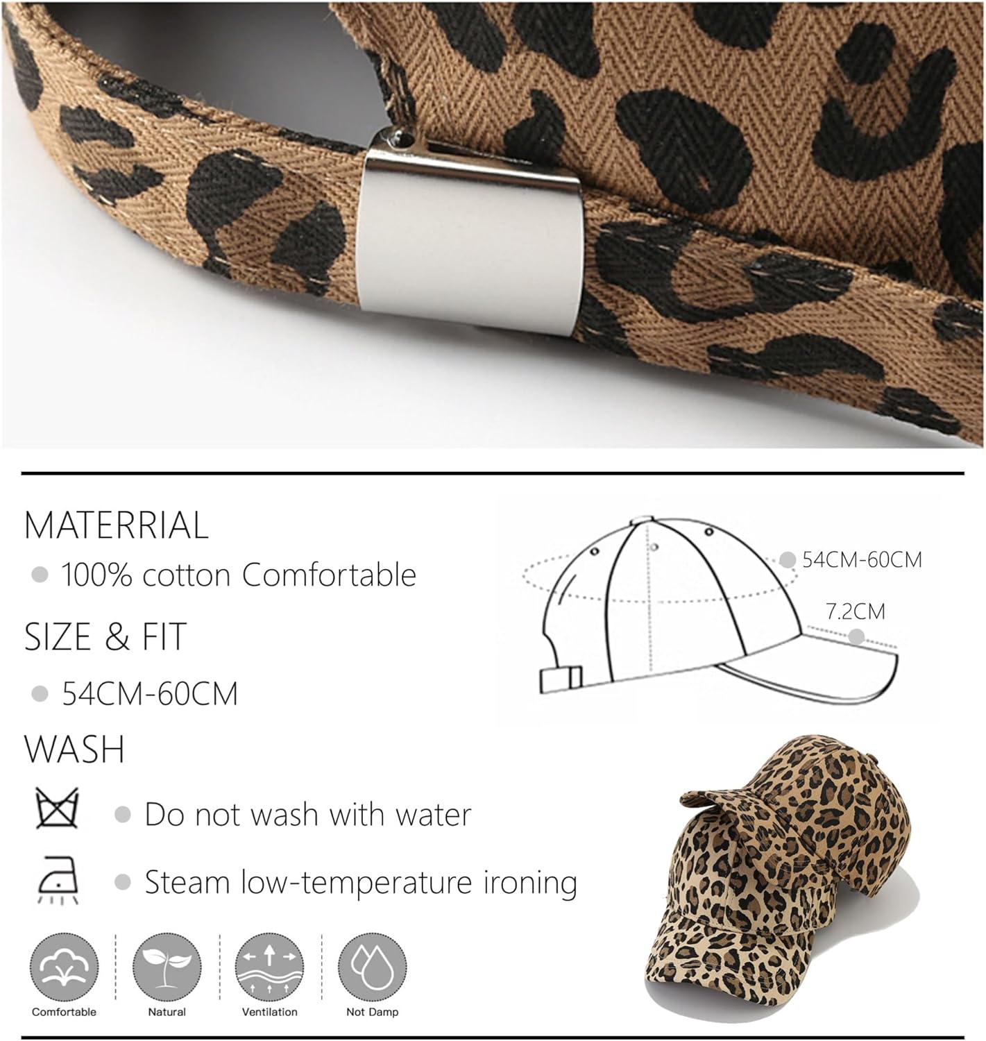 Stylish Leopard Print Women's Baseball Cap,Low Profile Vintage Adjustable Hat, Outdoor Activities and Summer Gift - Image 6