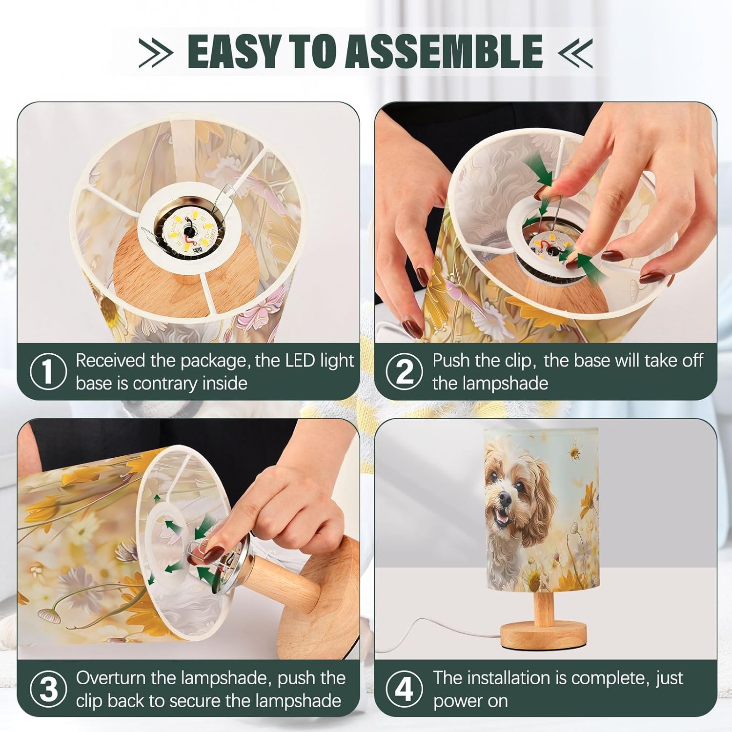 Bedside Lamps Cockapoo Dog Standing in The Flowers Table Lamp with Non-Slip Base Charming Night Light for Bedroom Living Room