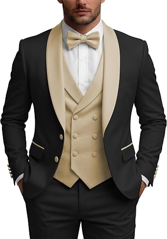 Mens Tuxedo 3 Piece Slim Fit Suit Set with Bow