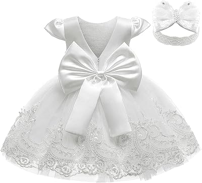 3M-3T Toddler Baby Girls Dresses Pageant Wedding Flower Girls Dress Formal Gowns Embroidered Lace Dress + Headwear