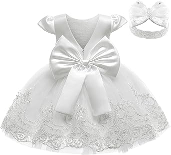 3M-3T Toddler Baby Girls Dresses Pageant Wedding Flower Girls Dress Formal Gowns Embroidered Lace Dress + Headwear