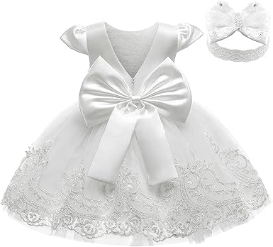 3M-3T Toddler Baby Girls Dresses Pageant Wedding Flower Girls Dress Formal Gowns Embroidered Lace Dress + Headwear