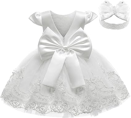 3M-3T Toddler Baby Girls Dresses Pageant Wedding Flower Girls Dress Formal Gowns Embroidered Lace Dress + Headwear