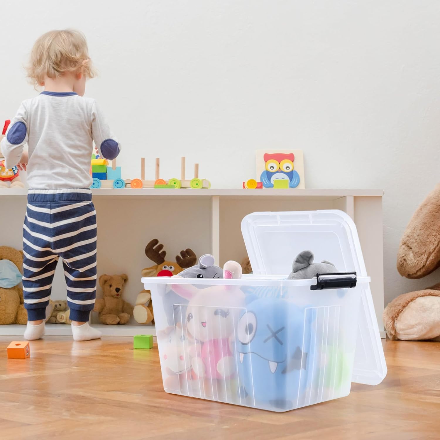 Vababa 4-Pack 18 Quart Clear Plastic Latch Storage Boxes with Lids