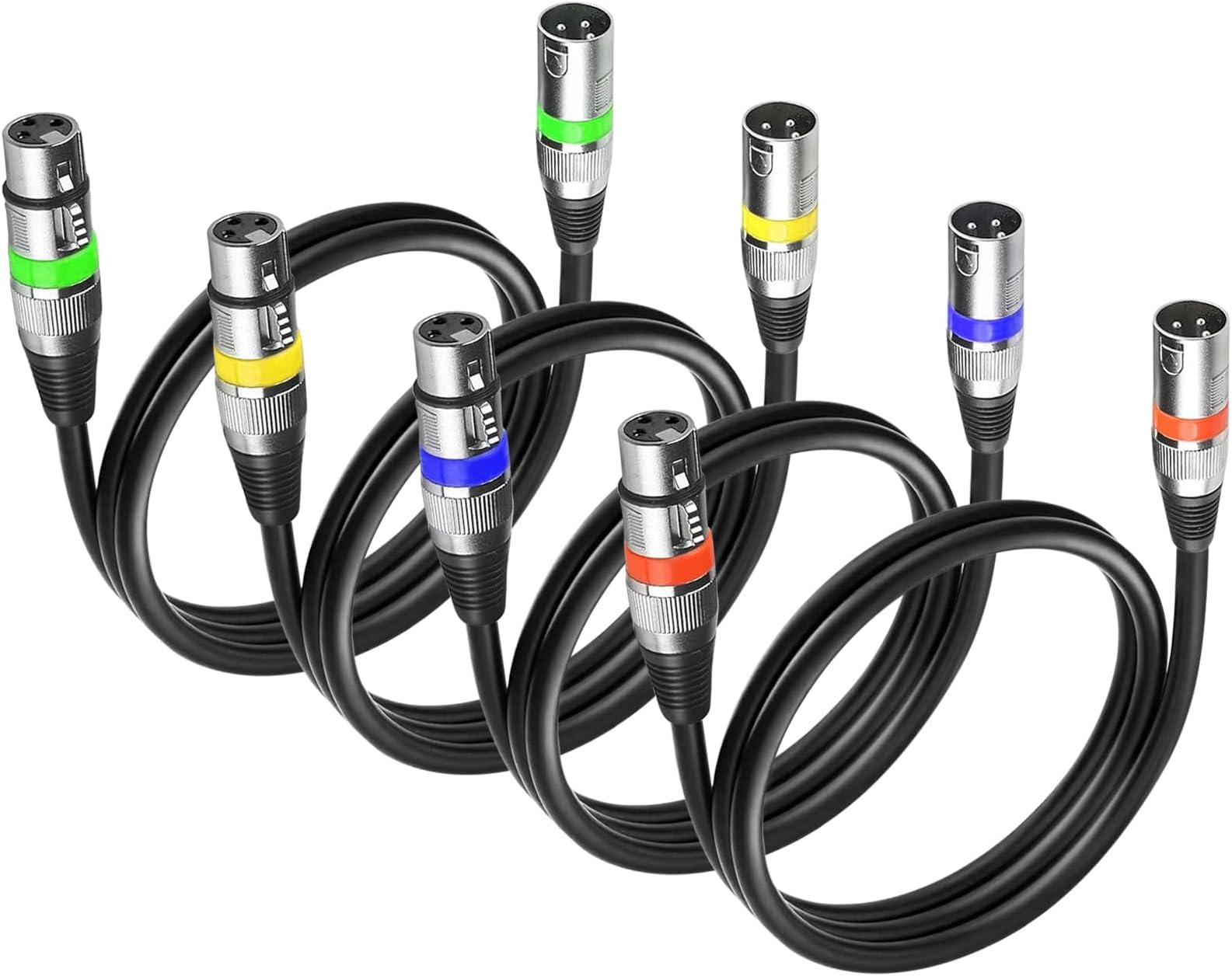 MAD OWL 4 Pack DMX Cables - 1.2m & 3ft XLR Male to Female, Short & Long Stage Light DMX Signal Connection