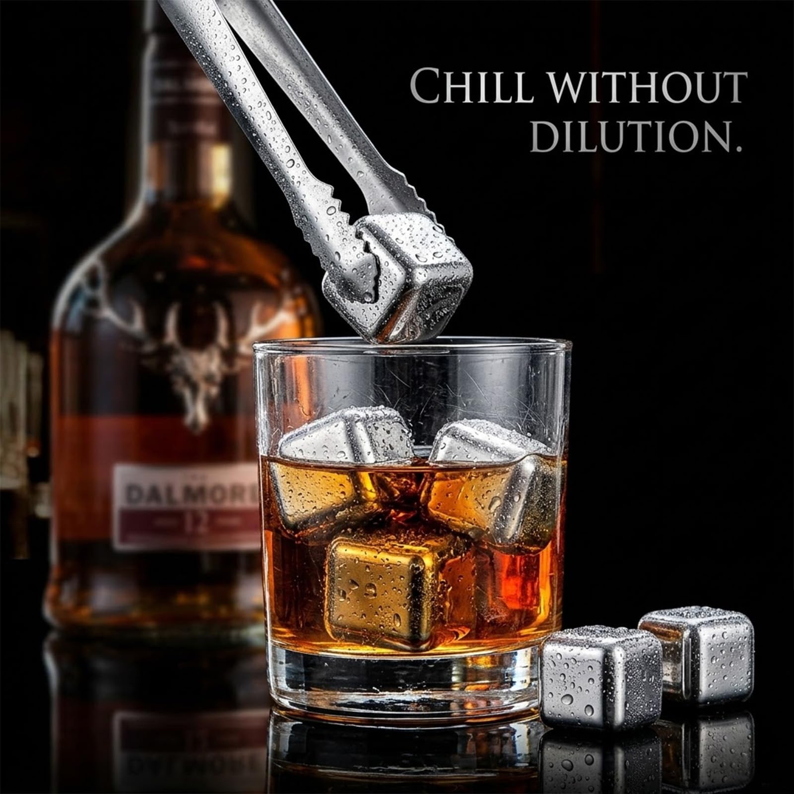 8 Stück eiswürfel wiederverwendbar mit Clips, edelstahl eiswürfel für Whisky Cocktail Wein Kaffee, Lebensmittelqualität Whiskystein, Metall Kühlsteine ohne Verwässern