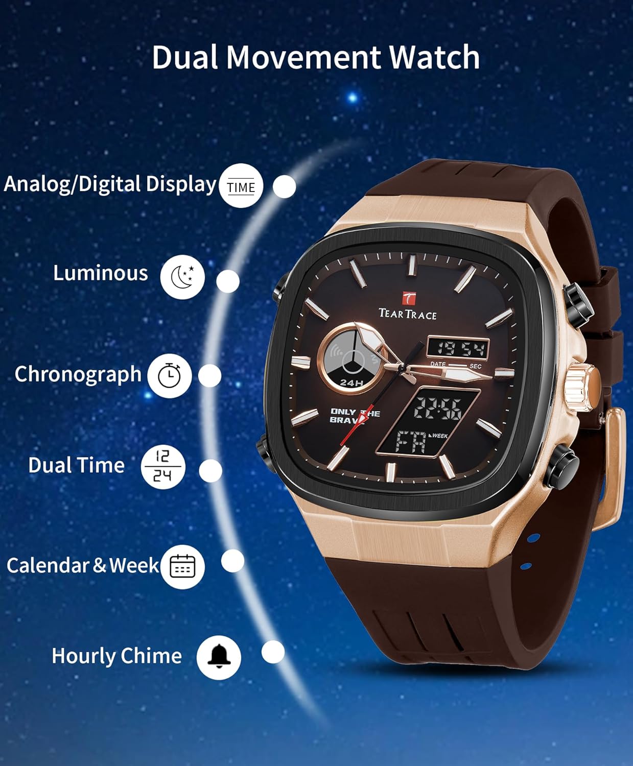 Men’s Watches Analog Digital Quartz Waterproof Sport Watches for Men Chronograph Alarm Multifunctional Wrist Watch with Silicone Strap - Image 4