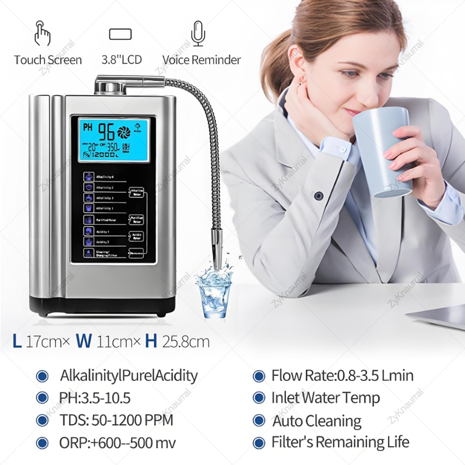 Ionizador De Agua Alcalina con 7 Configuraciones, hasta -500 Mv Orp, Ph 3.5-10.5, Máquina Purificadora De Agua, Filtración De Agua para El Hogar, Limpieza Automática White