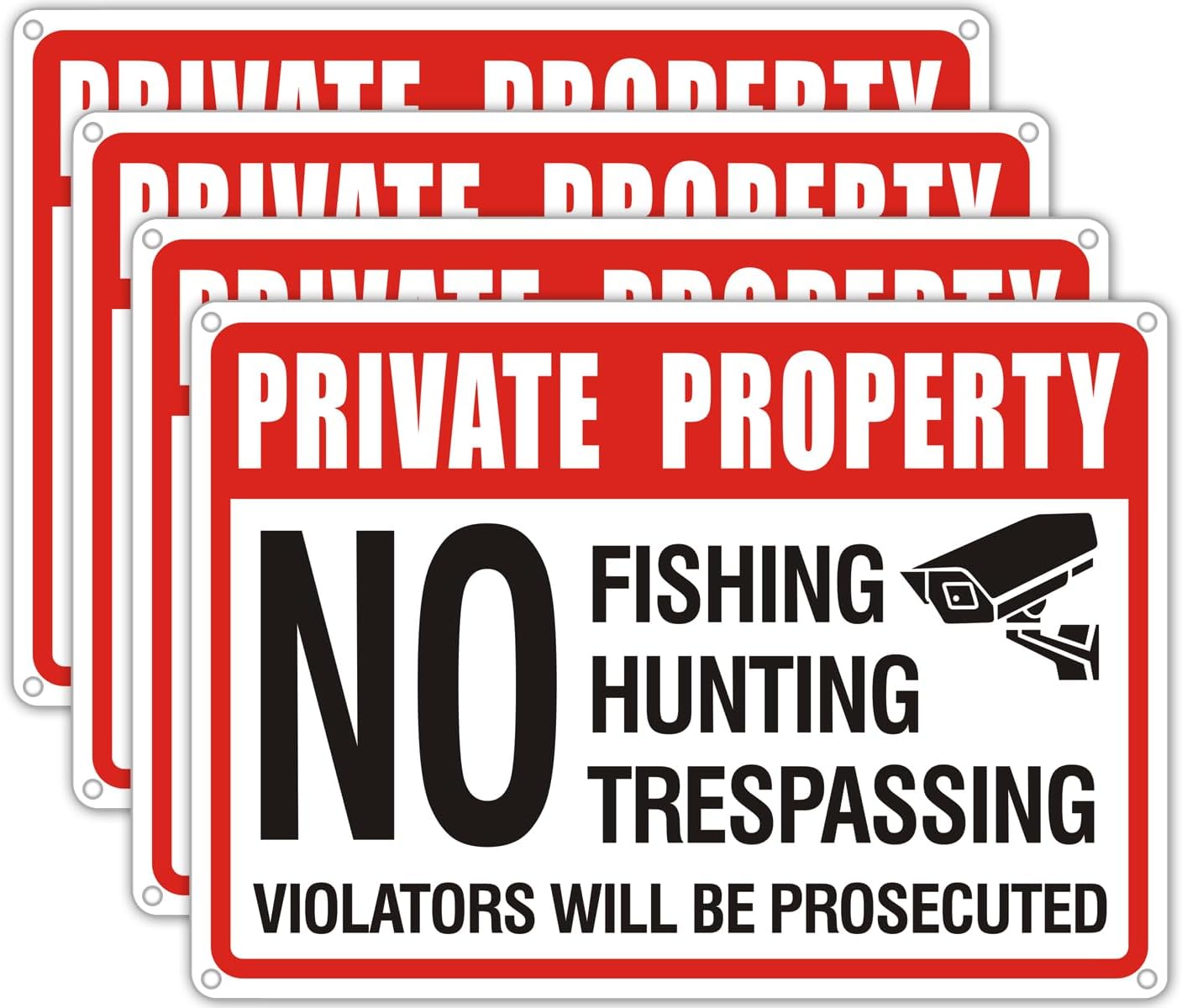(4 Pack) Private Property No Trespassing No Hunting No Fishing Sign, No Trespassing No hunting signs,14x10 inches Reflective Aluminum Metal Warning Sign Rust Free Waterproof and Easy to Install