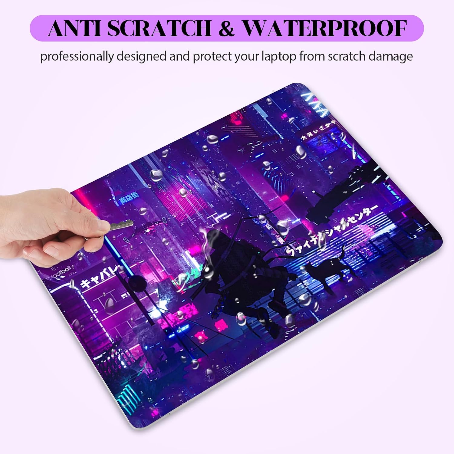 Anime Neon Laptop Notebook Skin Sticker Cover Decal, 12 13 13.3 14 15 15.4 15.6 inch Laptop Vinyl Skin Sticker Cover Art Protector Decal Universal, Purple Warrior Cat