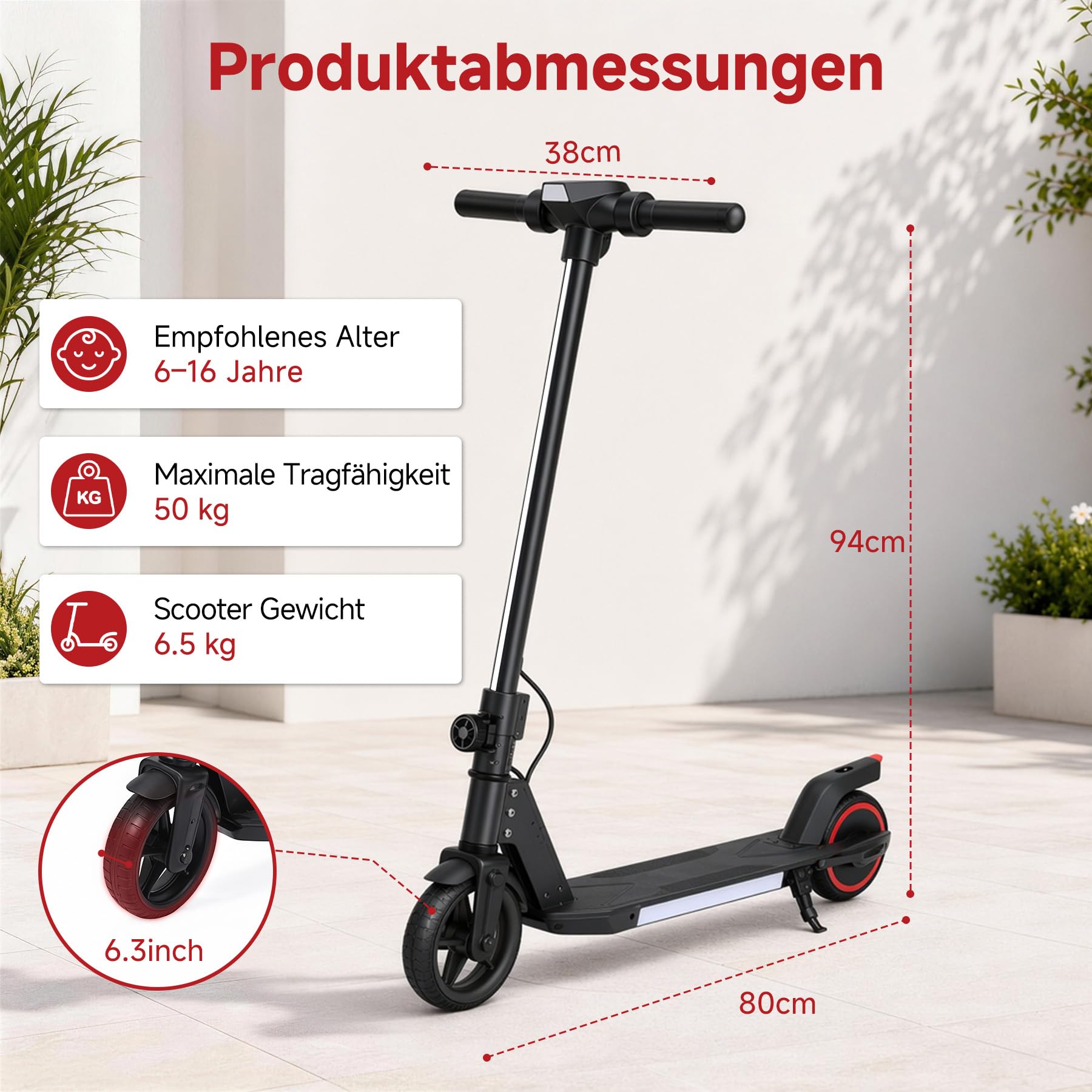 ORYXEARTH E-Scooter Kinder 6–16 Jahre, E Scooter Kinder mit 150W Motor, 16 km/h, Scooter mit straßenzulassung, faltbar, Doppelbremse, IPX4 wassergeschützt, Faltbarer Kinder Elektroroller