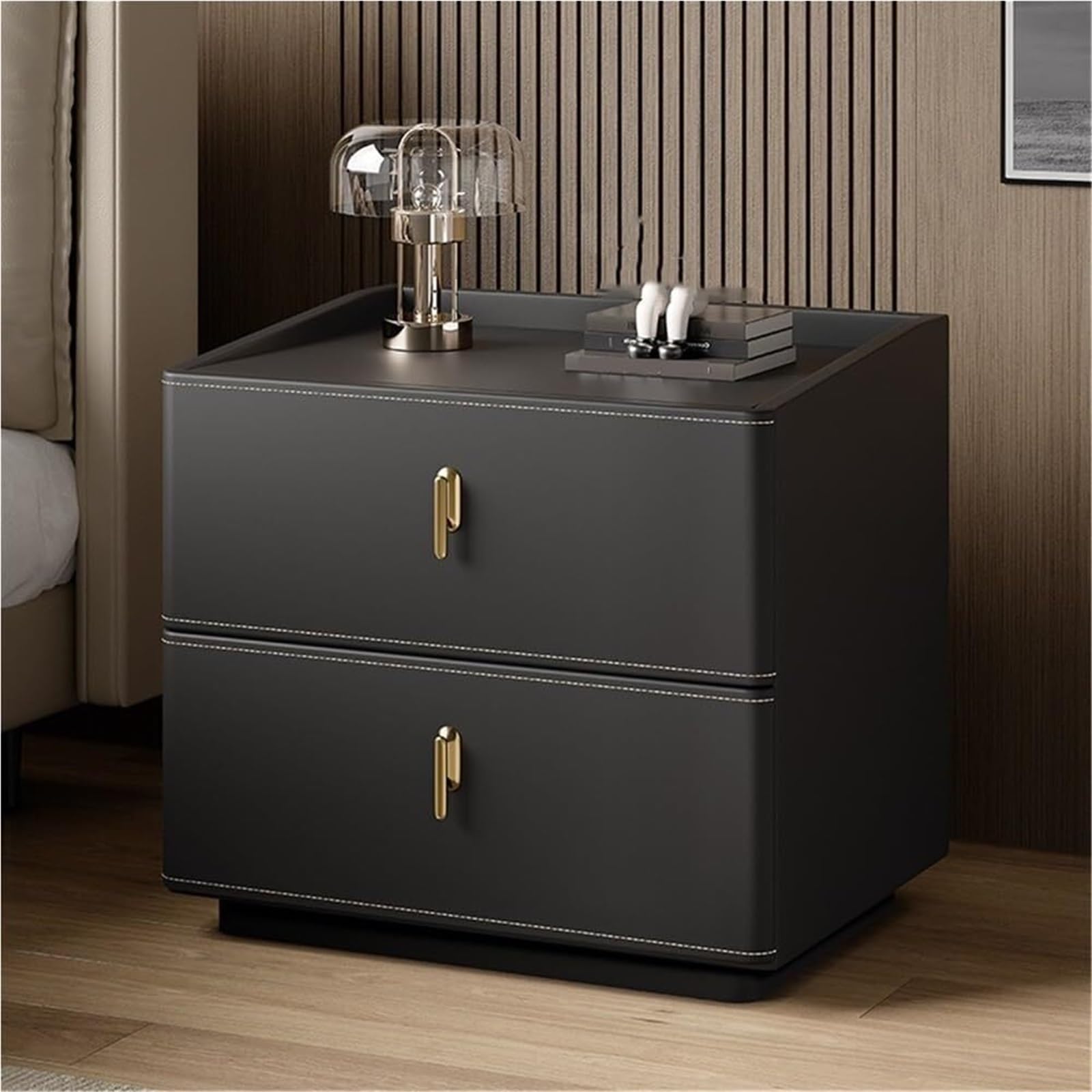 Table d'appoint noire moderne en bois massif avec rangement
