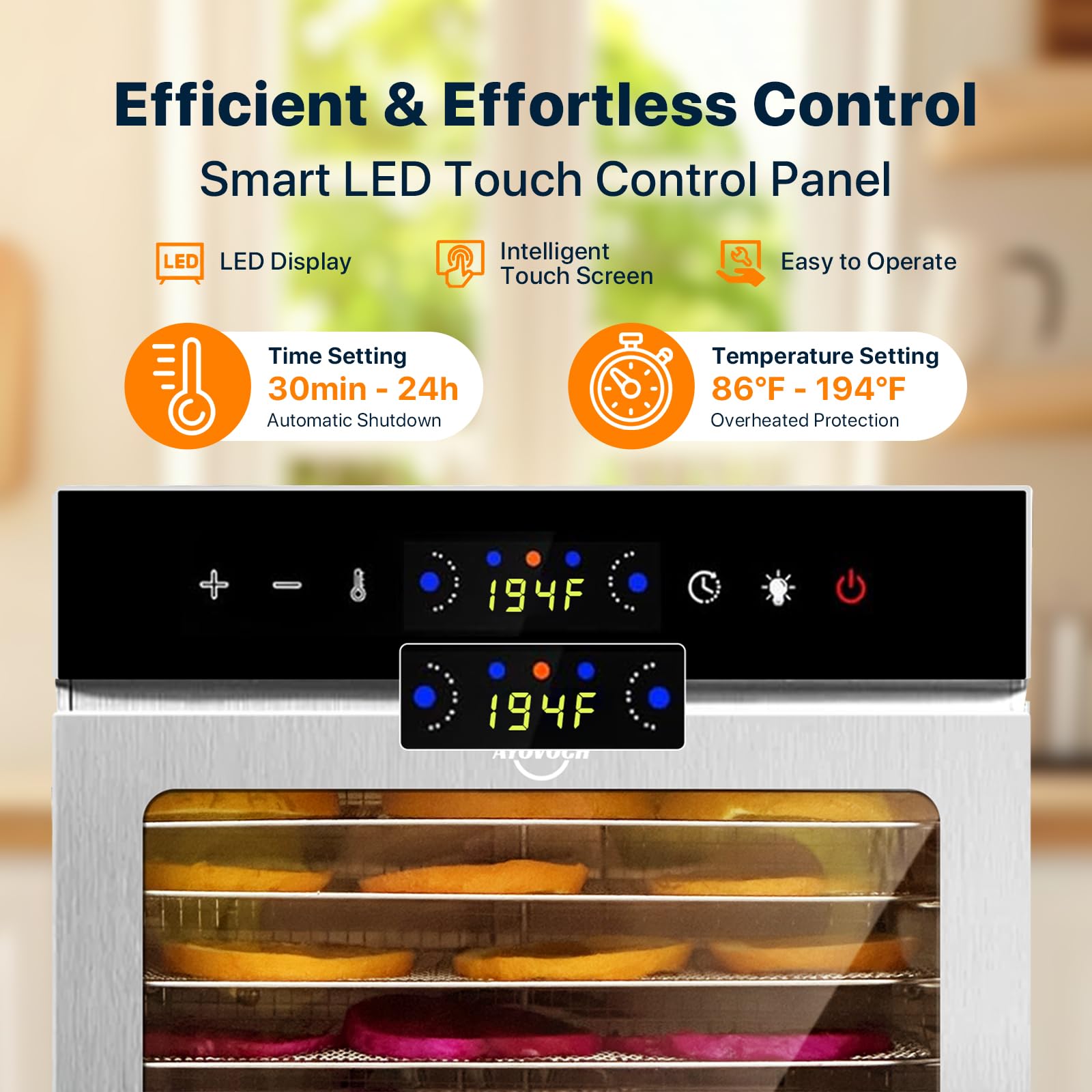 Máquina deshidratadora comercial de alimentos con 18 bandejas, control de temperatura de 86-194 ℉, deshidratador de secado rápido de 800 W, bajo nivel de ruido 3