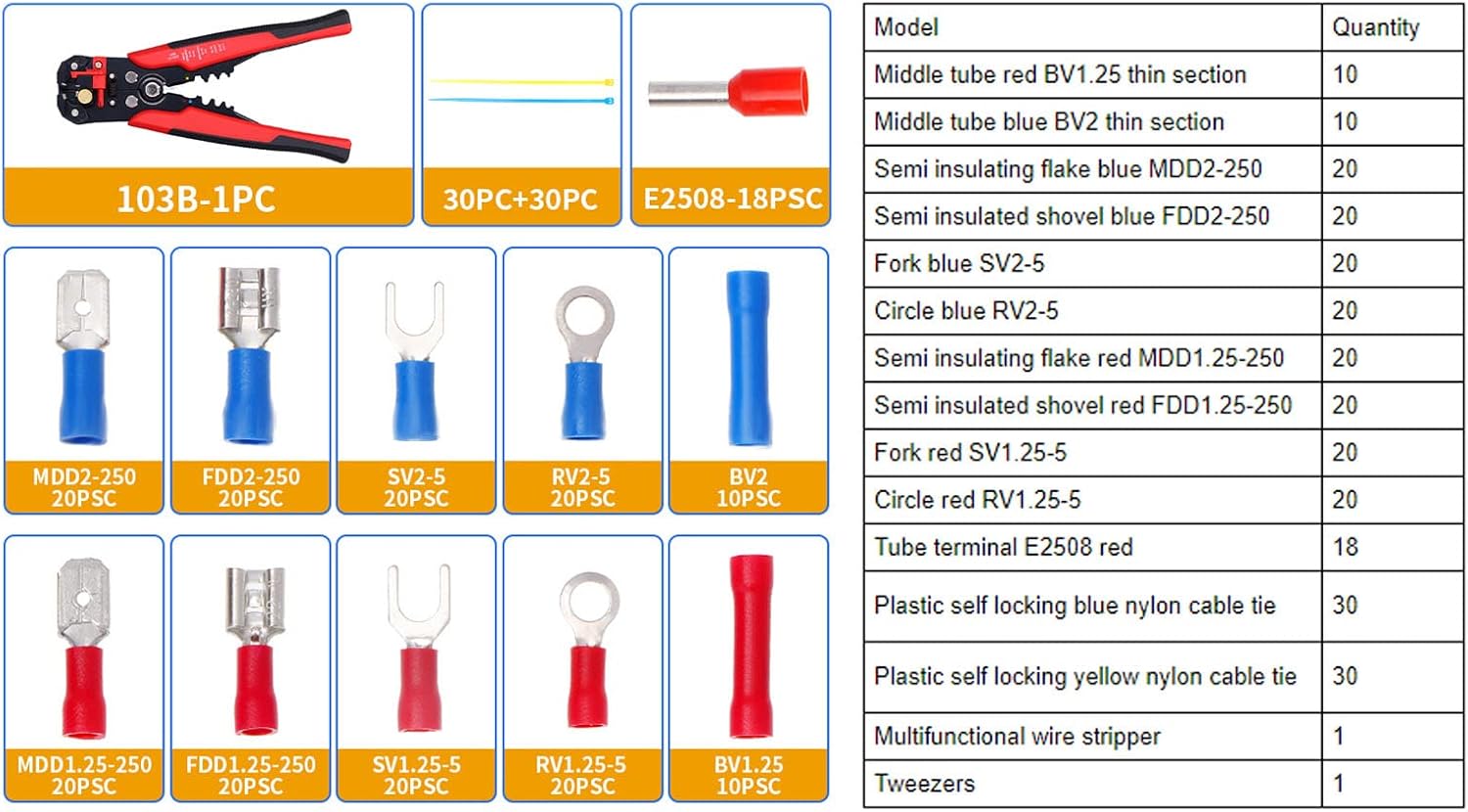 Wire Terminals Crimping Tool Kit,Ferrule Crimping Tool Kit,Wire Stripper Crimp Terminals Set - Combination Insulated Crimping Tool Kit Hardware