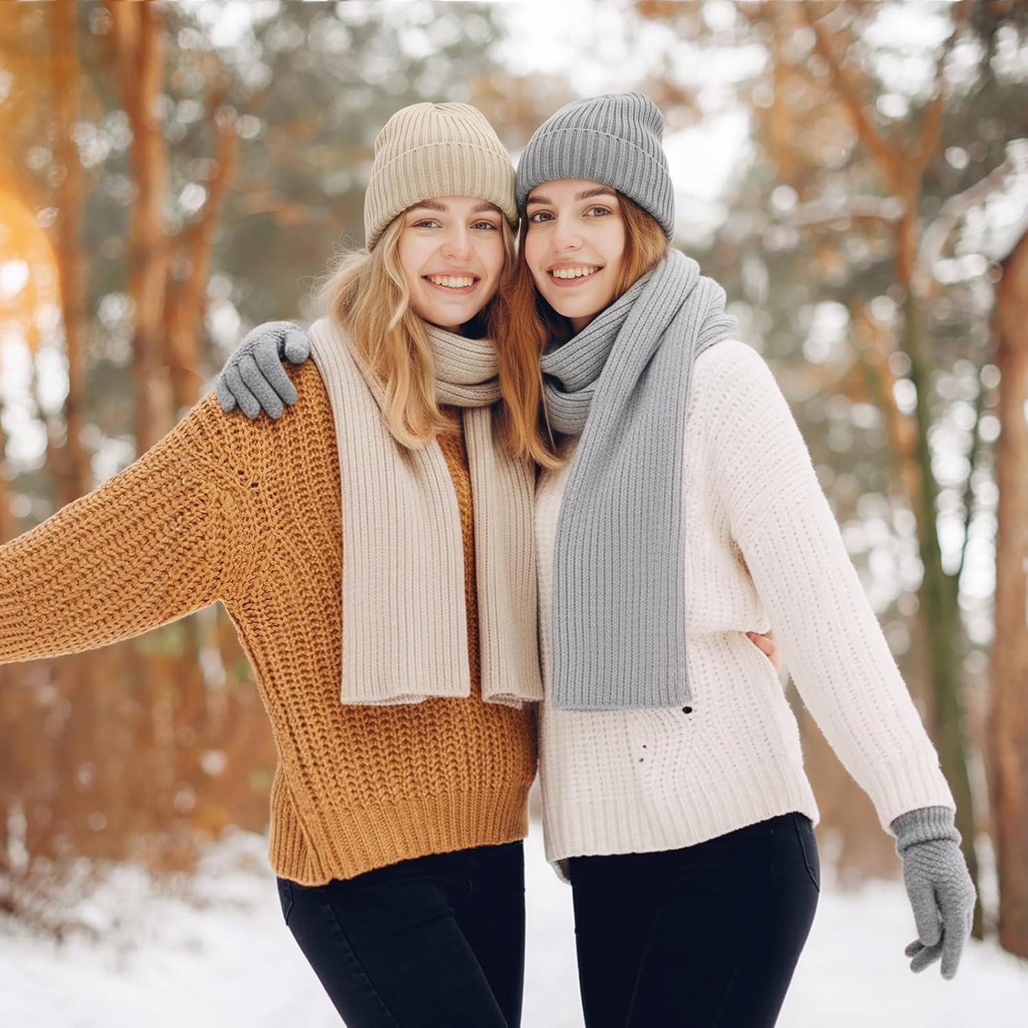 12 Pcs Winter Hat Gloves Scarf Earmuff Set Beanie Pompom Fleece Lining Hat Touch Screen Gloves Knitted Scarf - Image 7