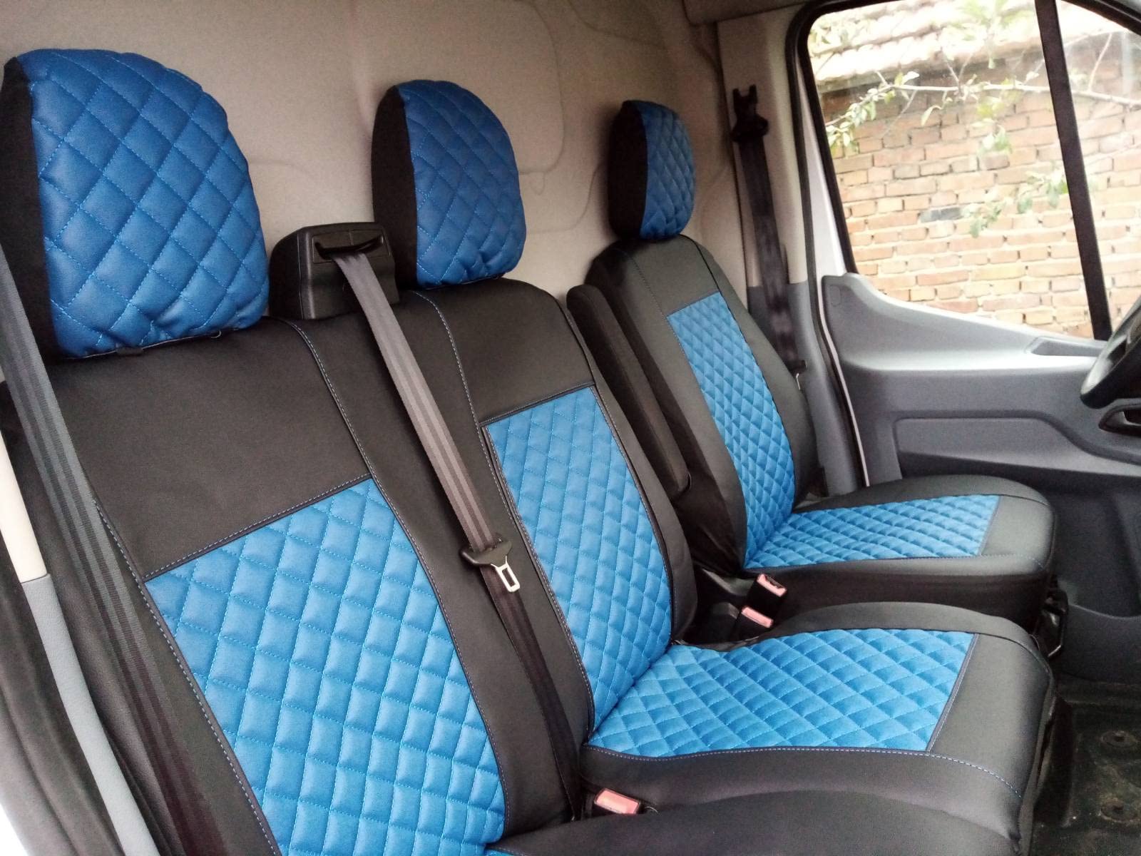 Texmar Housse de siège en cuir écologique pour Ford Transit Custom (2015+), petite cabine, gauche, 2+1, avant, sur mesure