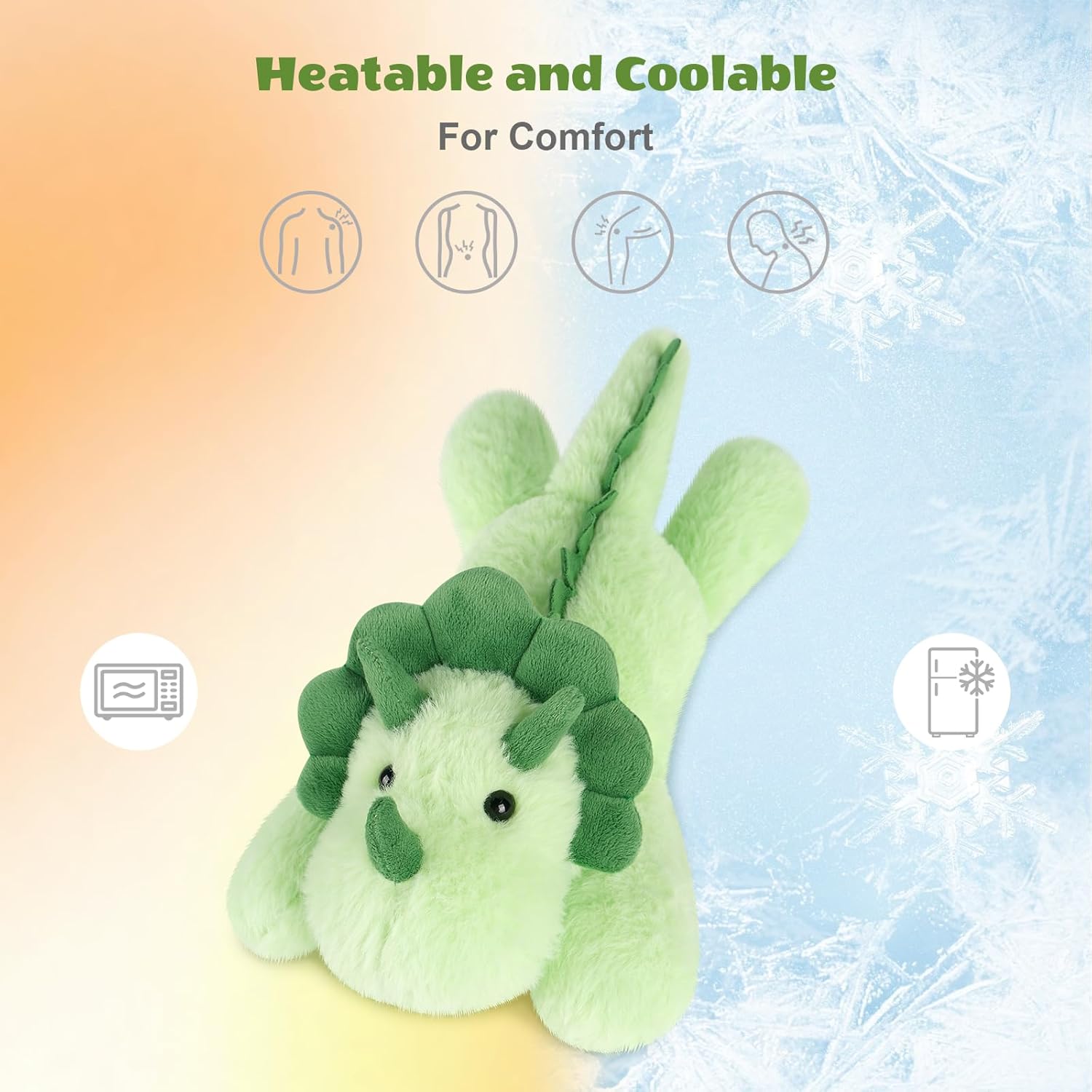SuzziPals Heatable & Coolable Triceratops Plush, Microwavable Stuffed Animals Heating Pad for Period DIscomfort, Lavender Scented Dinosaur Stuffed Animal for Warm & Comfort, Plush Toys Gift for Kids
