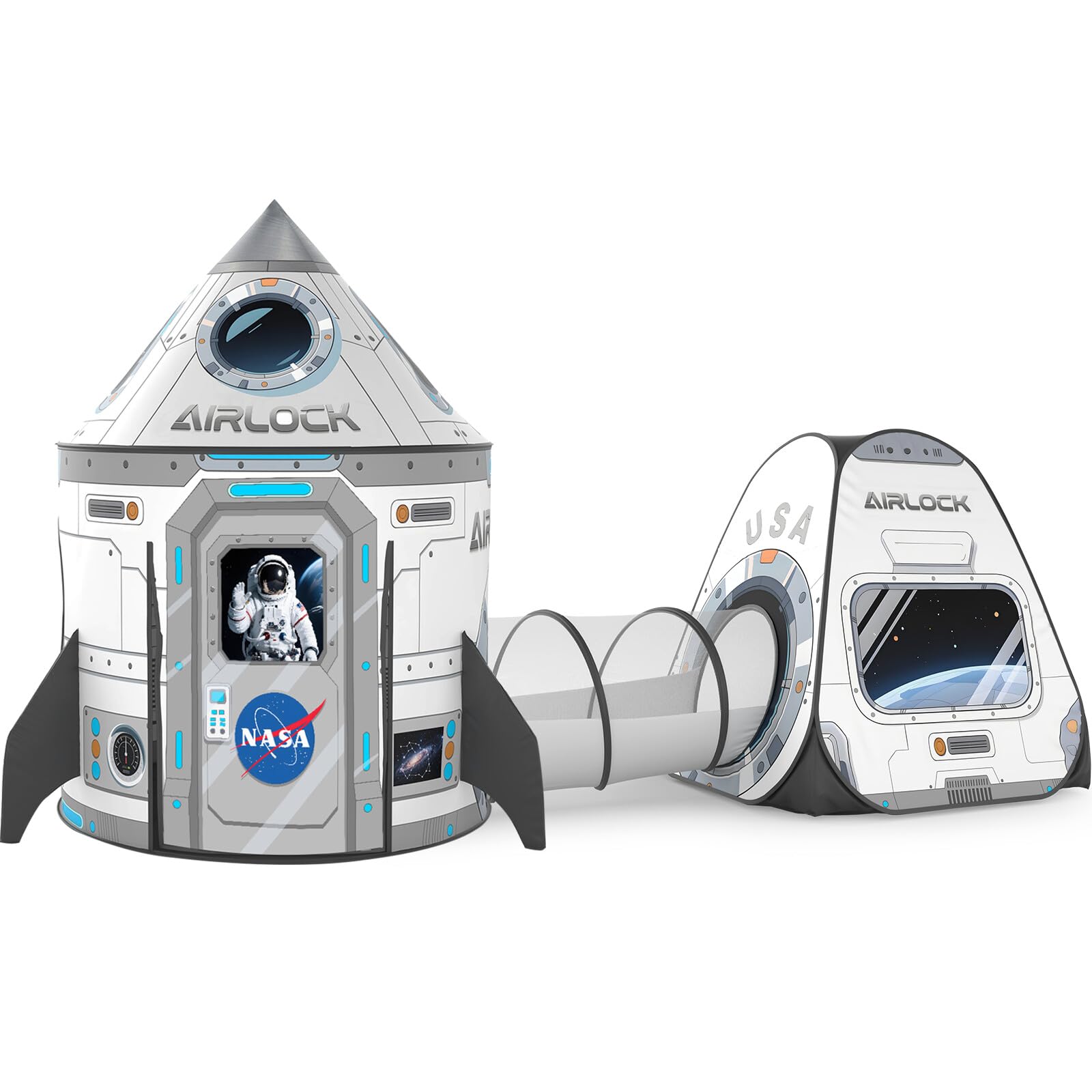 JOYIN White Rocket Ship Pop up Play Tent with Tunnel and Playhouse Kids Indoor Outdoor Spaceship Tent Set - view 2