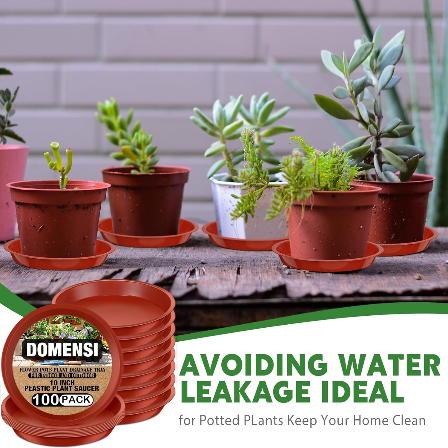 Domesni 100 Pcs Plastic Plant Saucer - Bulk Plant Trays for Indoor & Outdoor Pots - Sturdy Red Drip Trays for Flower Pots (10 Inches)