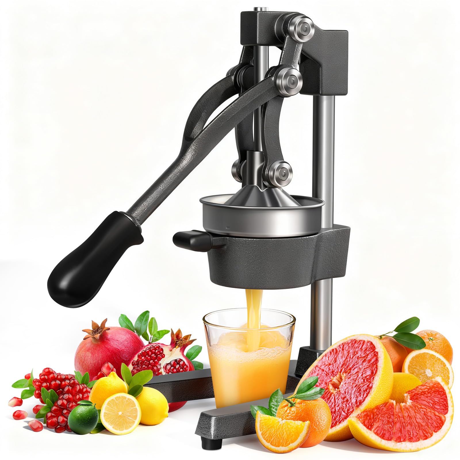 Saftpresse Manuell,Bedienbare Zitruspresse Handpresse,Edelstahl Saftpresse,Leicht zu Reinigende Zitruspresse,Professionelle Orangenpresse für Orangen, Zitronen, Granatäpfel, Grapefruits,Schwarz