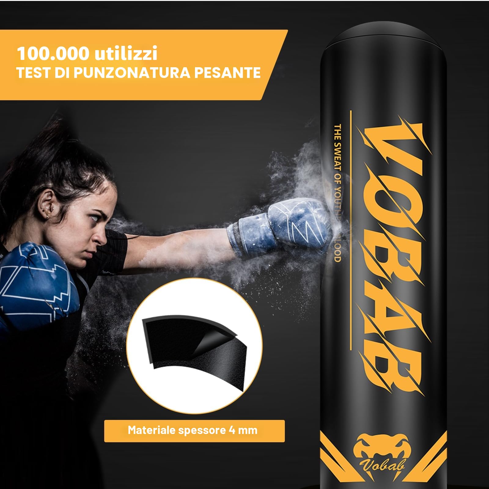 Sacco da boxe autoportante 175 cm, allenamento MMA, Muay Thai e fitness, supporto gonfiabile per kickboxing, attrezzatura essenziale
