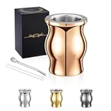 Yerba Mate Cup&comma; Mirror-Polished 8&period;5 oz Double-Walled Stainless Steel Mate Cup&comma; Yerba Mate Gourd Set Includes 1 Mate Gourd&comma; 1 Bombilla Straw&comma; 2 Cleaning Brushs&lpar;Rose Gold&rpar;