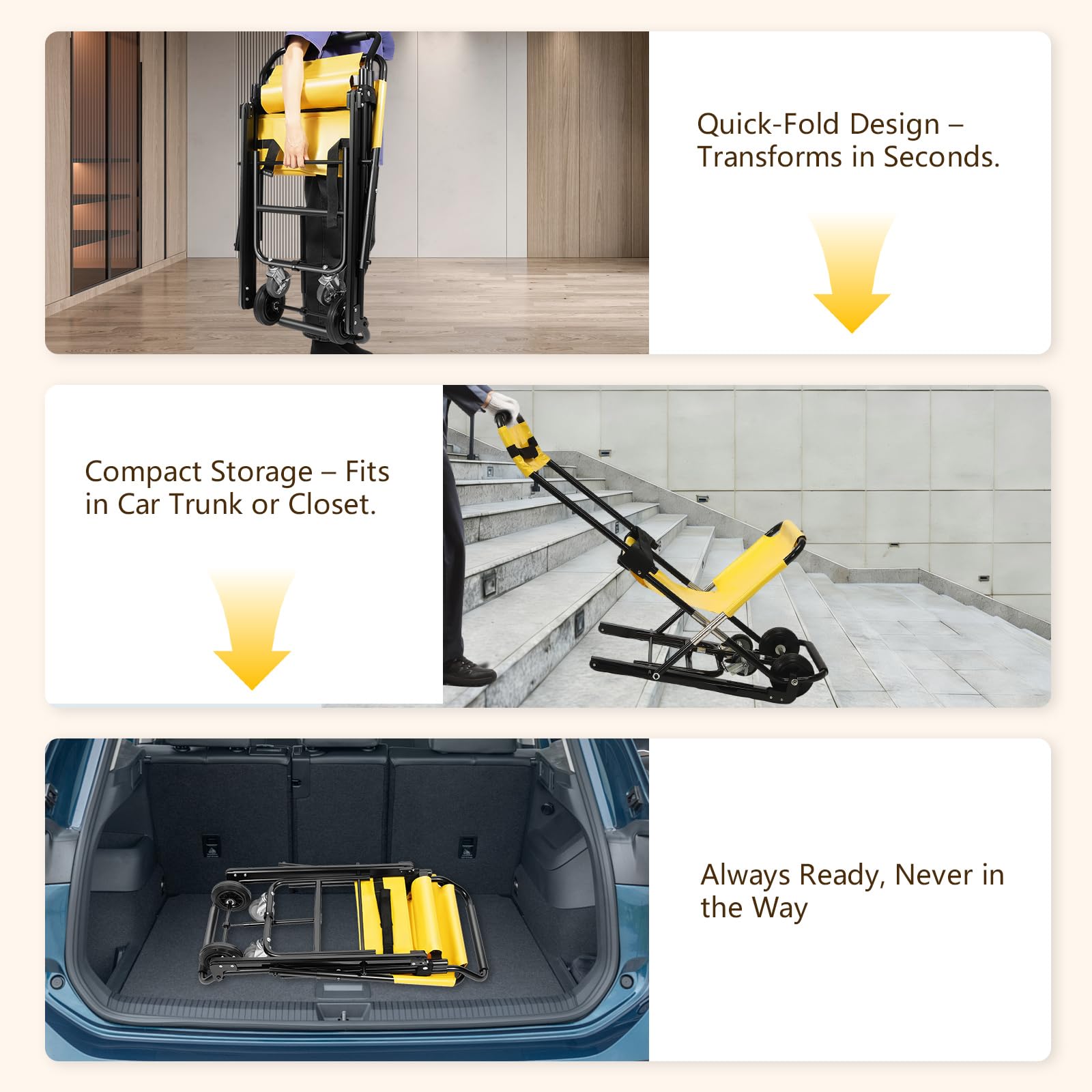 Montascale Elettrico Portatile per Disabili, Montascale senza Installazione, Sedia per Scale di Emergenza Pieghevole Manuale, 159kg Lega Alluminio con Ruote e Cinture