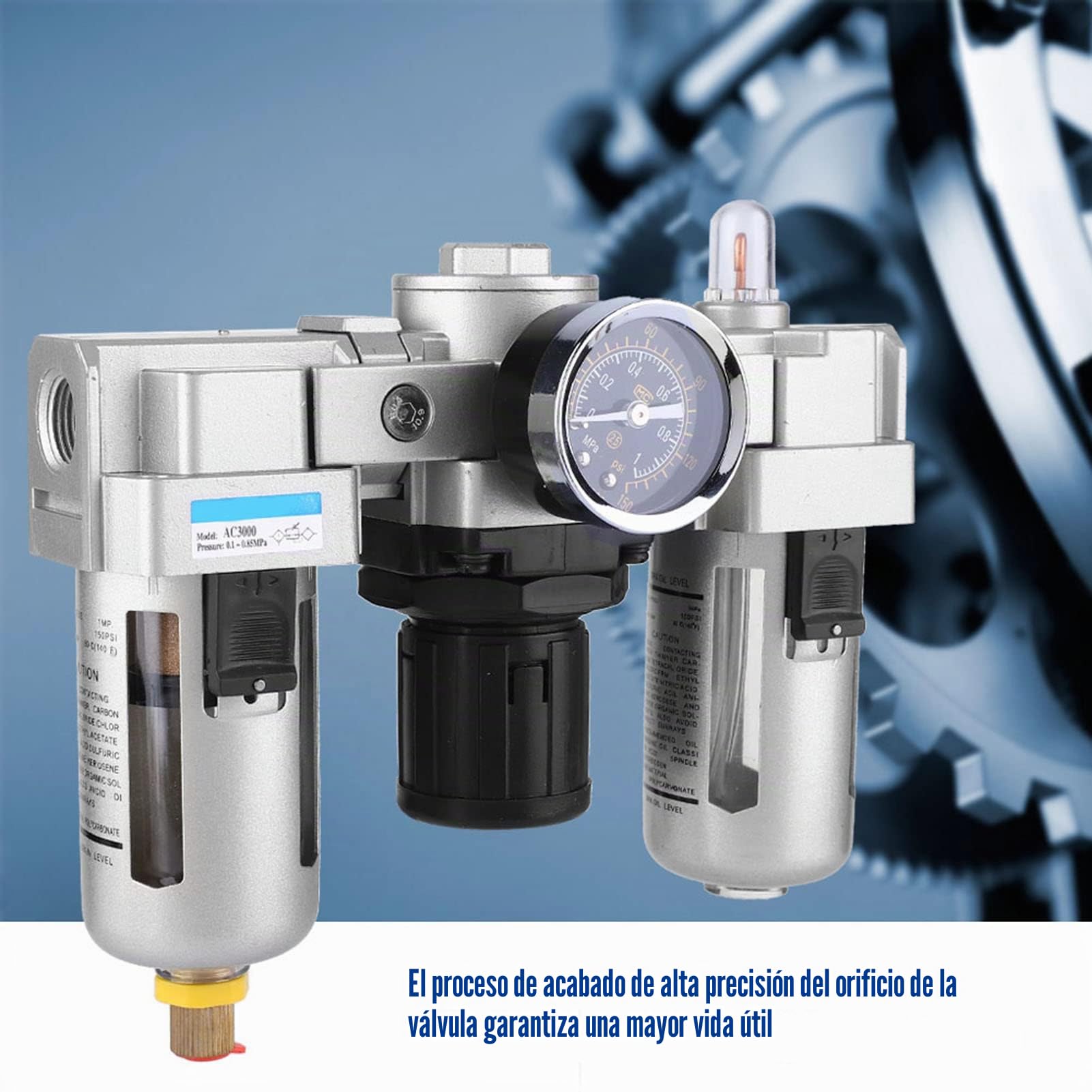 Fafeicy Regulador de Filtro de Aire Comprimido AC3000, 0.1-0.85MPA, Separador de Trampa de Agua 5-80 μm