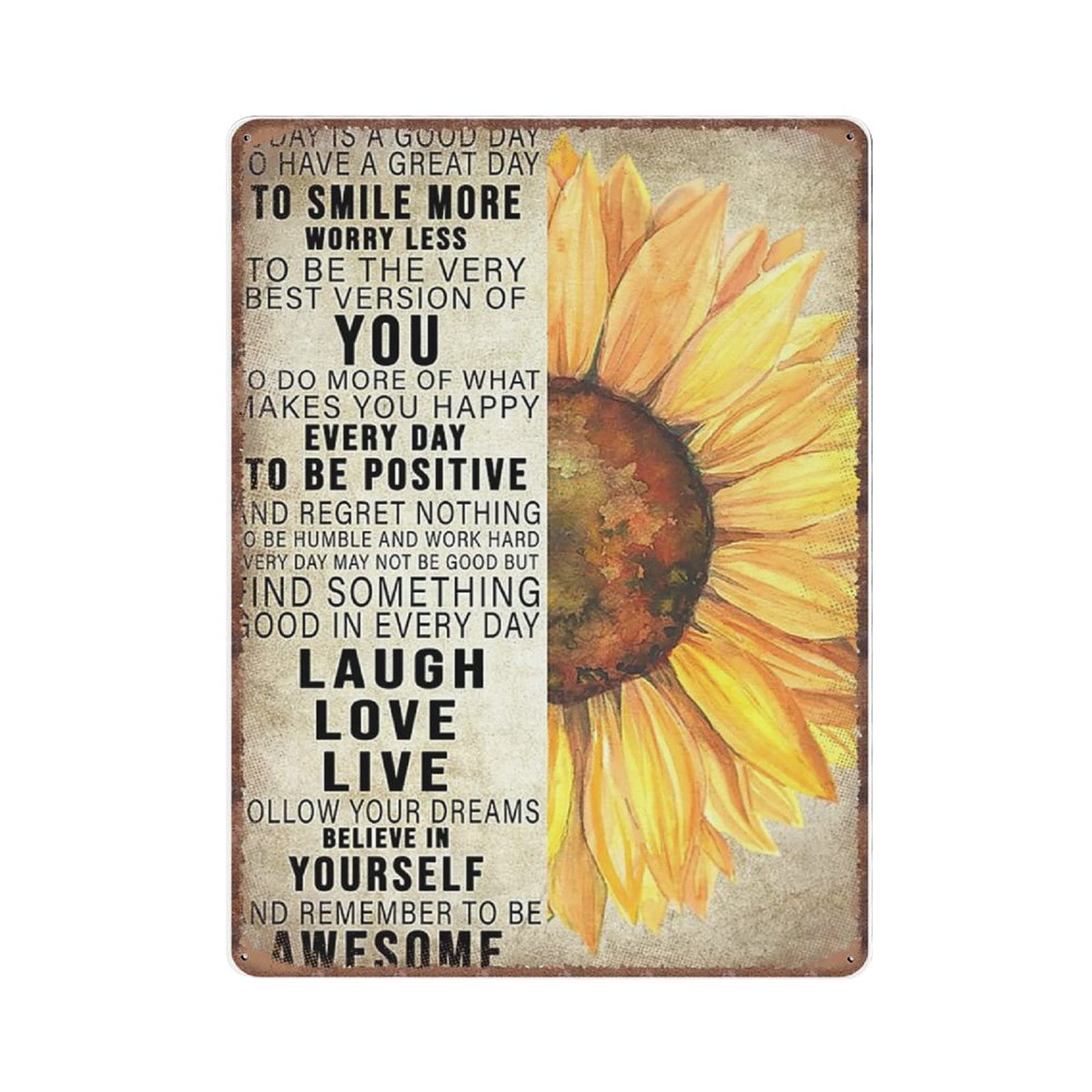 rayprint Sunflower Today Is A Good Day to Have Great Day Tin Signs Inspirational Quote Retro Tin Signs for Street Garage Cafe Bar Farm Wall Bathroom Decoration Metal Tin Sign, 30X40cm