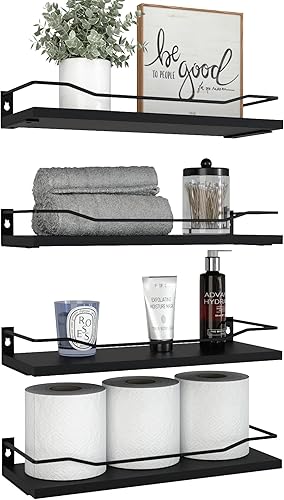 DOLLFIO Juego de 4 estantes flotantes, estantes de baño modernos sobre el inodoro con barandilla de metal, estantes colgantes montados en la pared disponible en Yaxa Peru