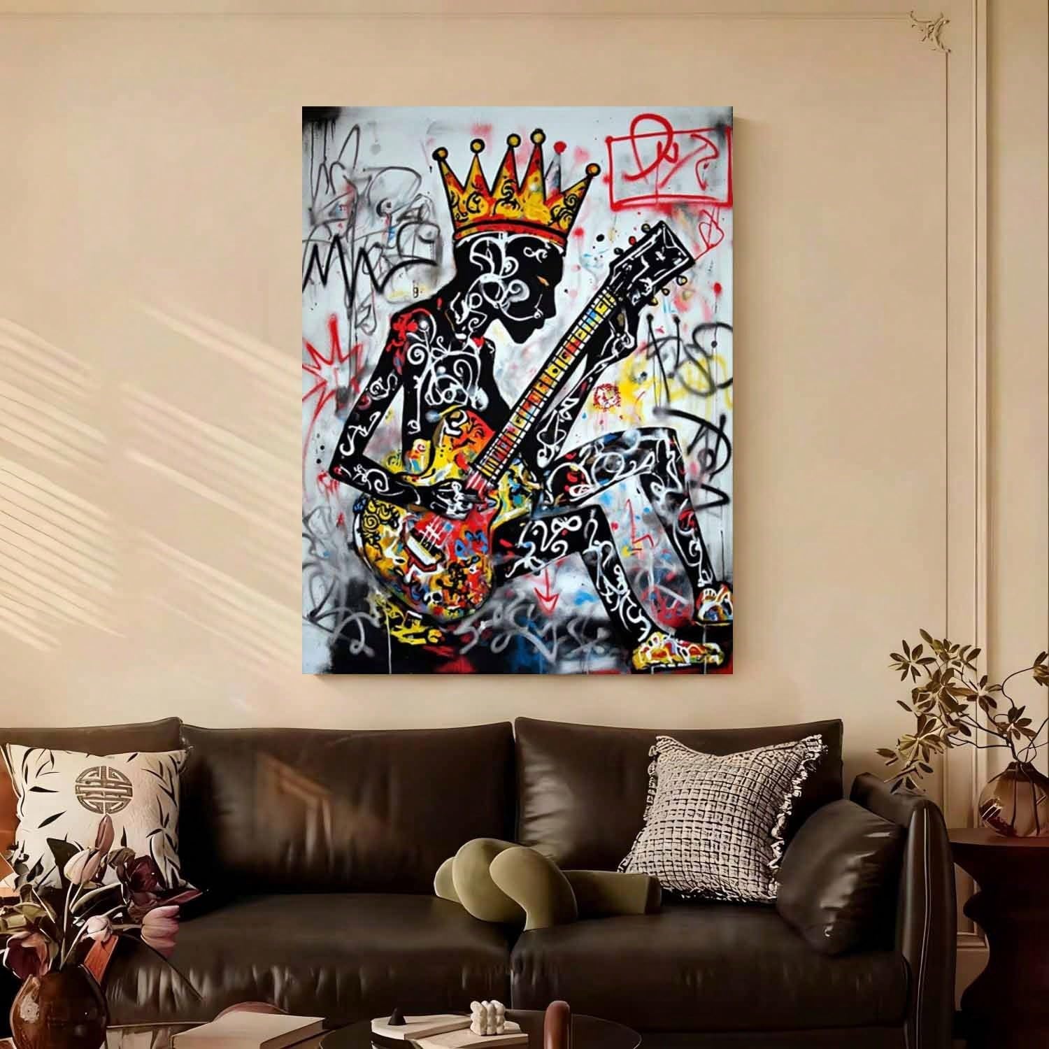 LYBCEOUG Decorazione murale a tema musicale, stampa su tela di un chitarrista, opera d'arte raffigurante un musicista di fama, decorazione astratta per la casa in stile rock (50x70 cm/con cornice)