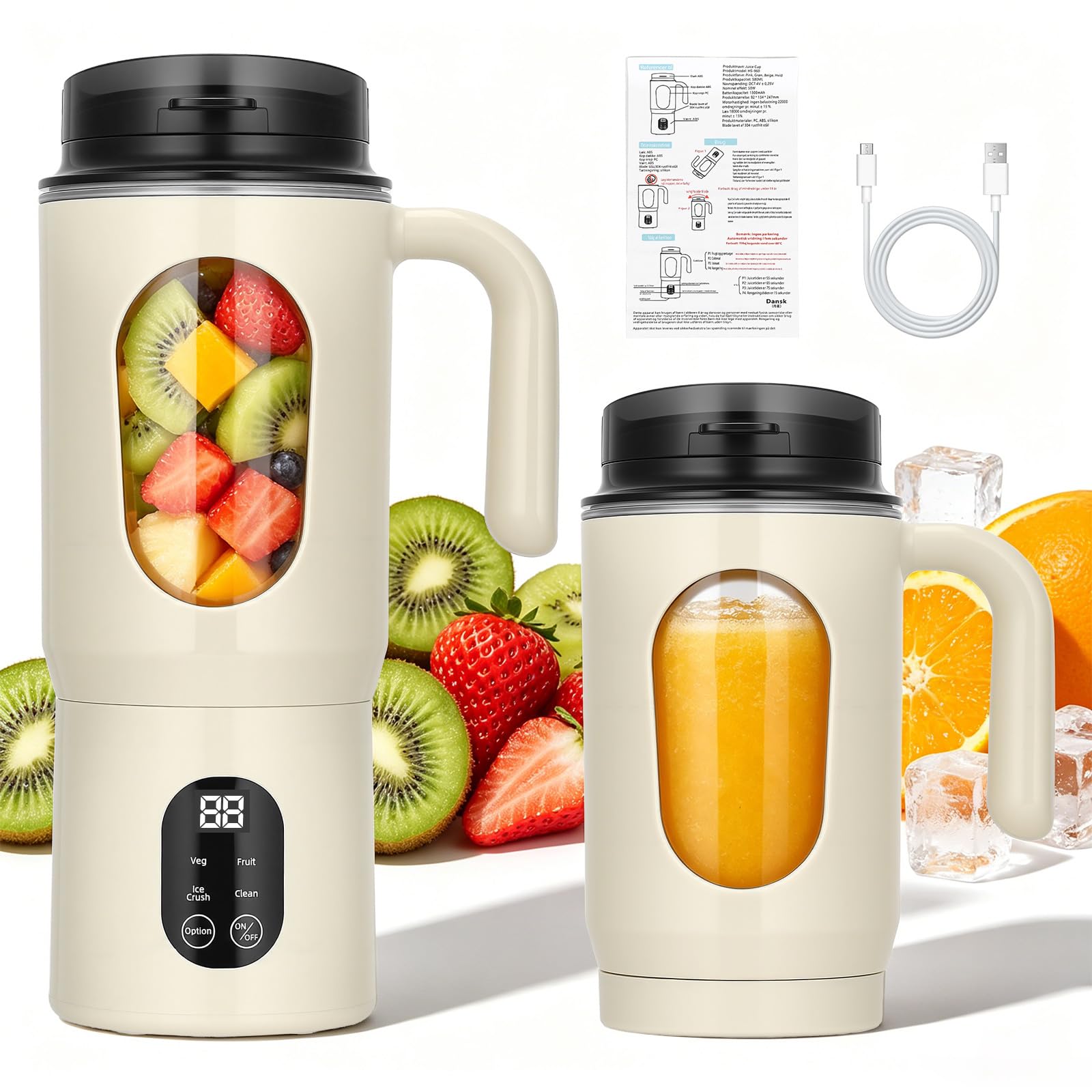 Personal Blender Smoothies Maker,12 Blades 580ML Portable Mixer Cup for Shakes, Juices, Rechargeable Mini blender for Travel Sports Kitchen, USB-C Charging