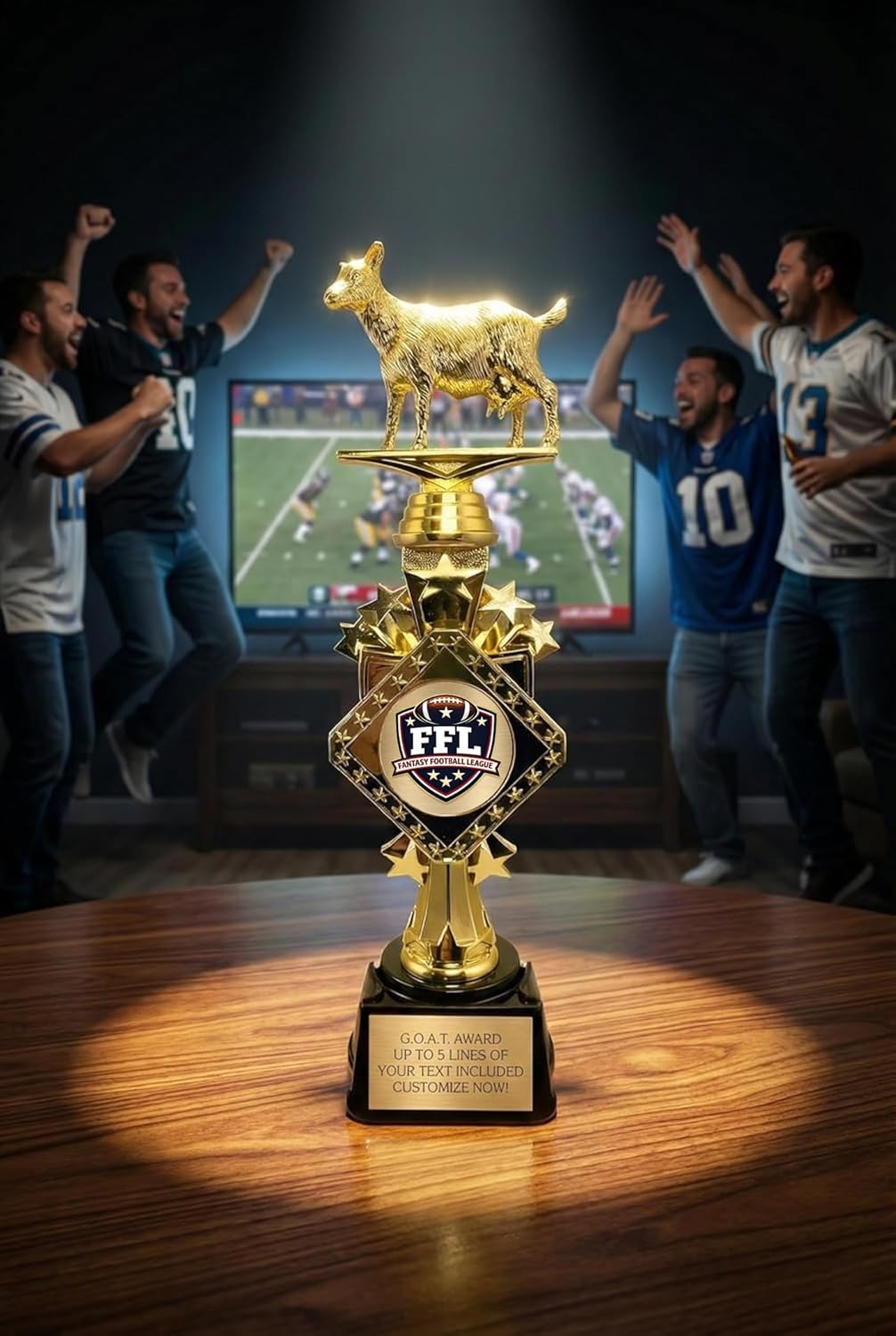 Customizable Fantasy Football Trophy 2025 - Large 13" Tall - First Place Winner Award for League Champions - Engraved Plate Included - The Goat FFL Champion - Personalized Engraving!