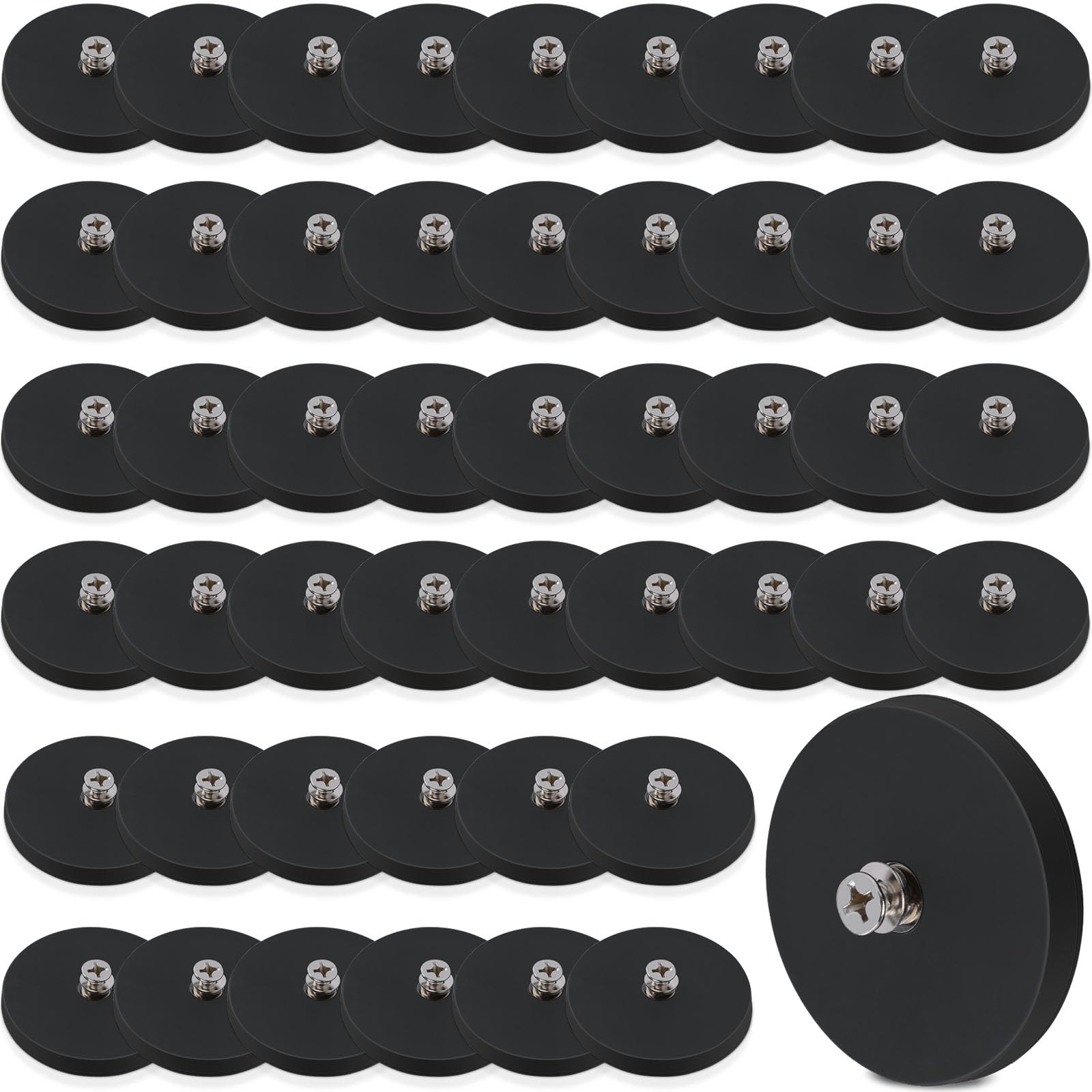 50Pcs Rubber Coated Magnets with M4 Threaded Studs and Nuts, 30LBS Bolt on Magnets, Strong Flag Neodymium Magnet Mount Base with Rubber Coating