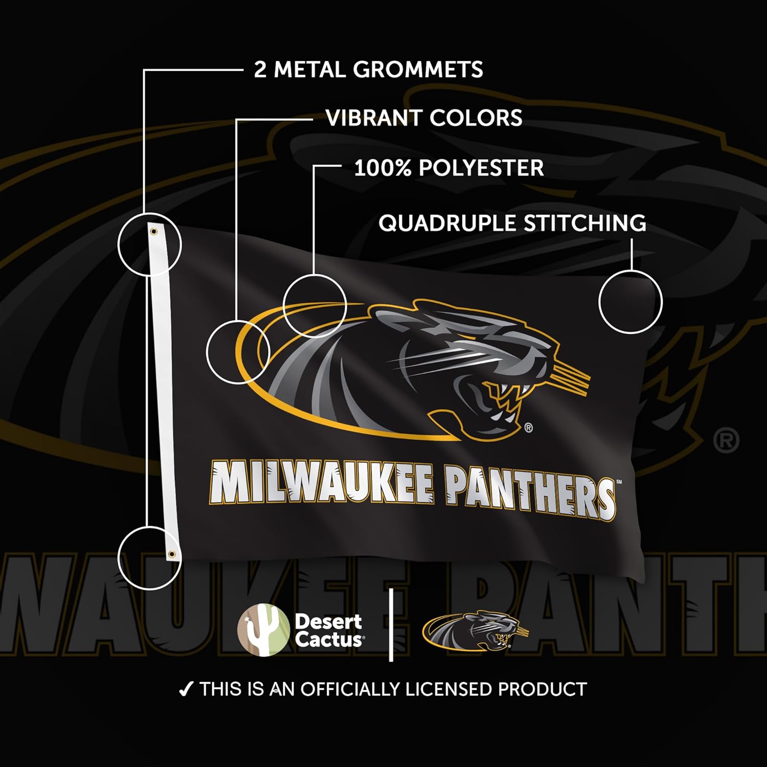Desert Cactus University of Wisconsin Milwaukee Flag - 3 x 5 Feet UWM Panthers Banner, Indoor/Outdoor Durable Fabric Display (Style C) - Image 4
