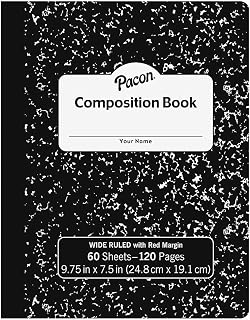 Pacon® PACMMK37118 Hard Cover Composition Book, Wide Ruled, 9.75" x 7.5", Black Marble, 60 Sheets