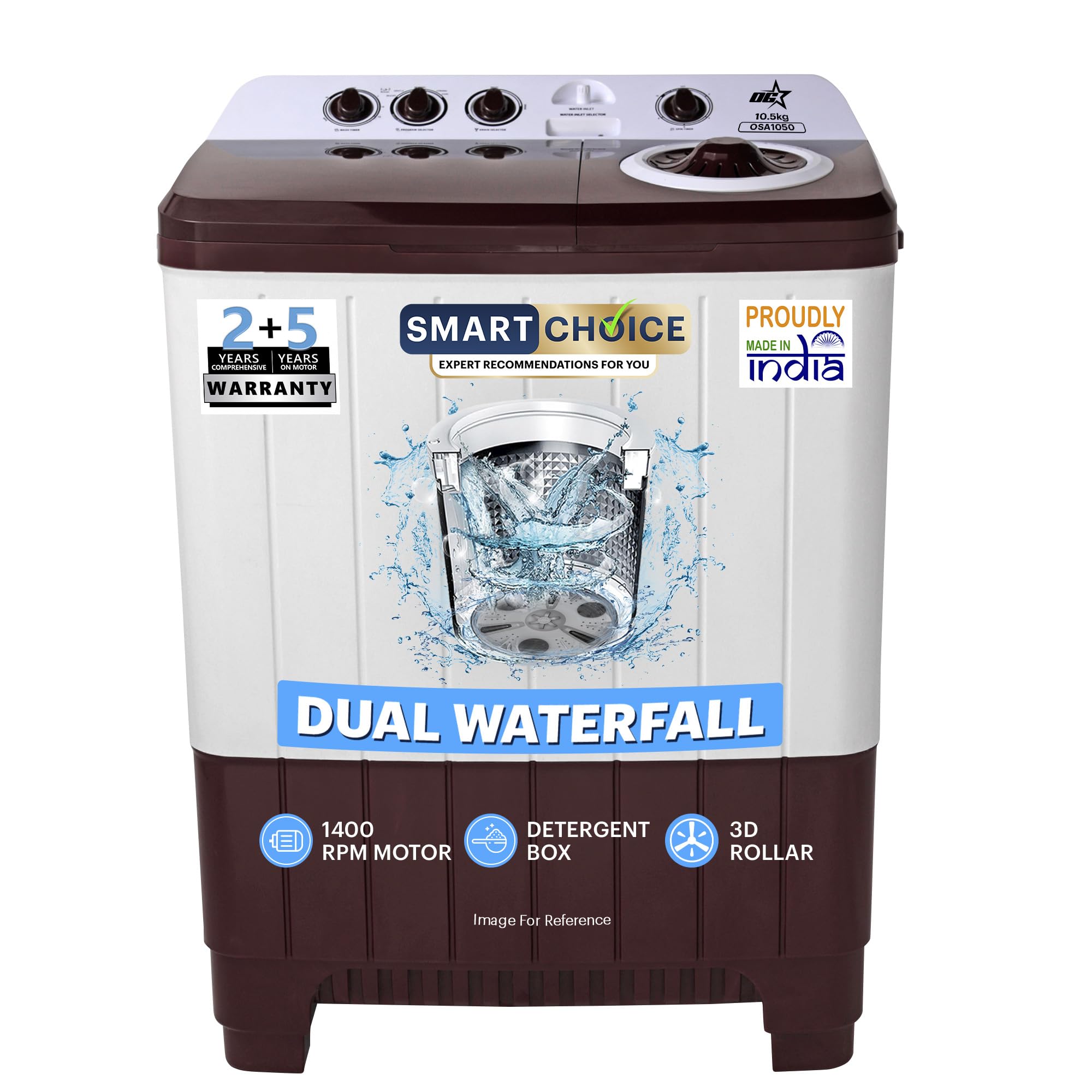 OG Star Smart Choice 10.5 Kg Semi-Automatic Top Load Washing Machine | 1400 RPM Powerful Motor | 3D Rollers | Dual Waterfall | Built-in Detergent Box | Heavy Duty Performance