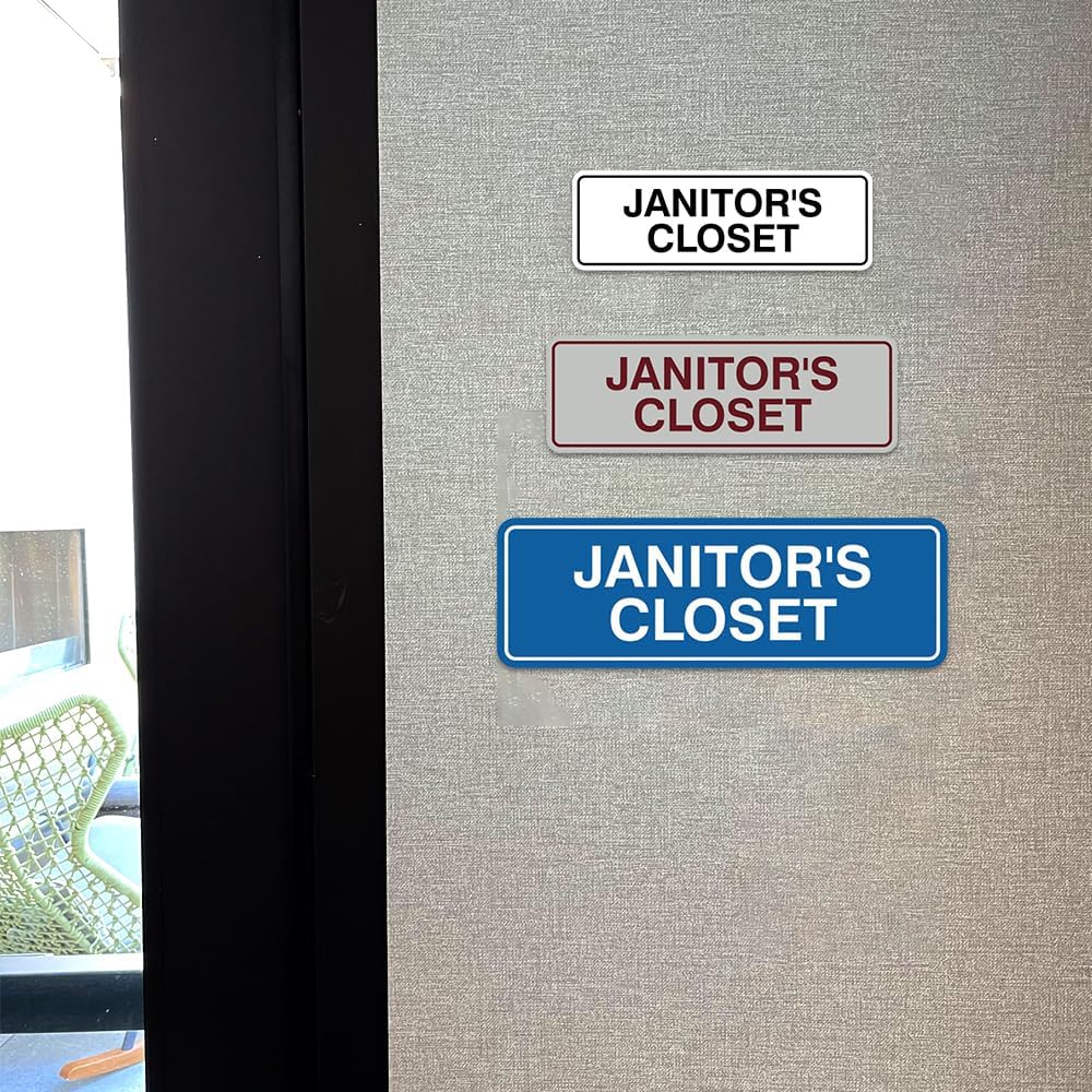 Signs ByLITA Standard JANITOR'S CLOSET Sign with Adhesive Tape (Walnut) - Large 2 Pack