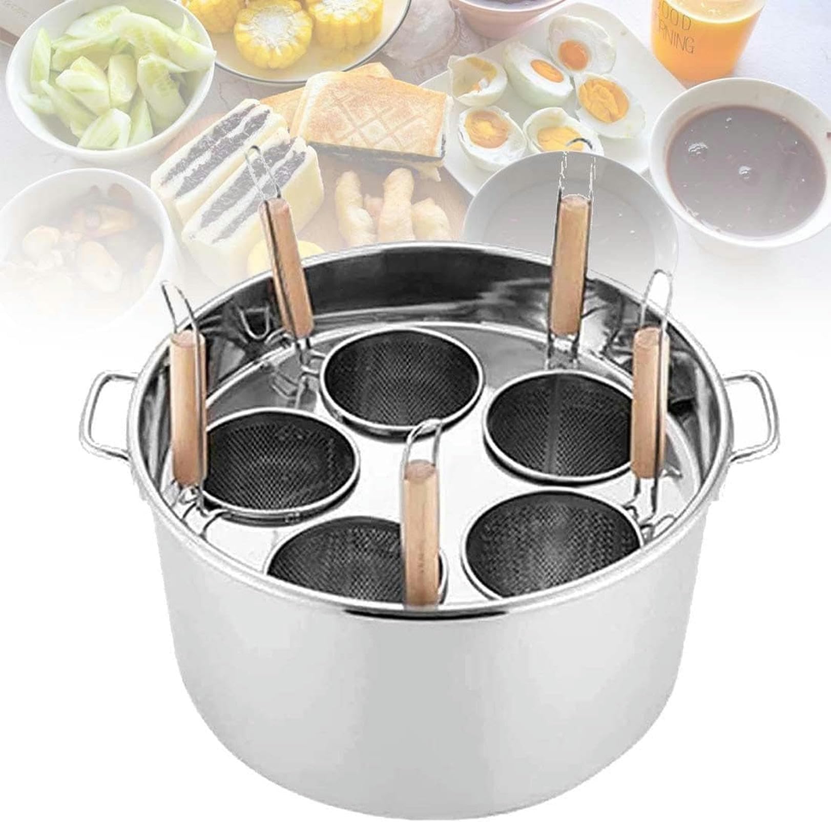 Olla para Pasta/Espagueti Comercial Multifuncional con colador de Color: Olla de Acero Inoxidable para cocinar Pasta, Verduras, Patatas y Huevos, diseño de 5 Orificios.