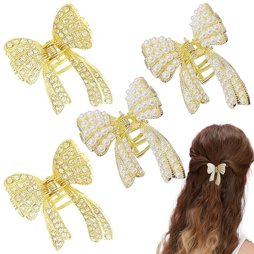 4 pinzas para el cabello con perlas de diamante para mujeres y niñas, pequeñas pinzas antideslizantes de sujeción fuerte para el cabello para