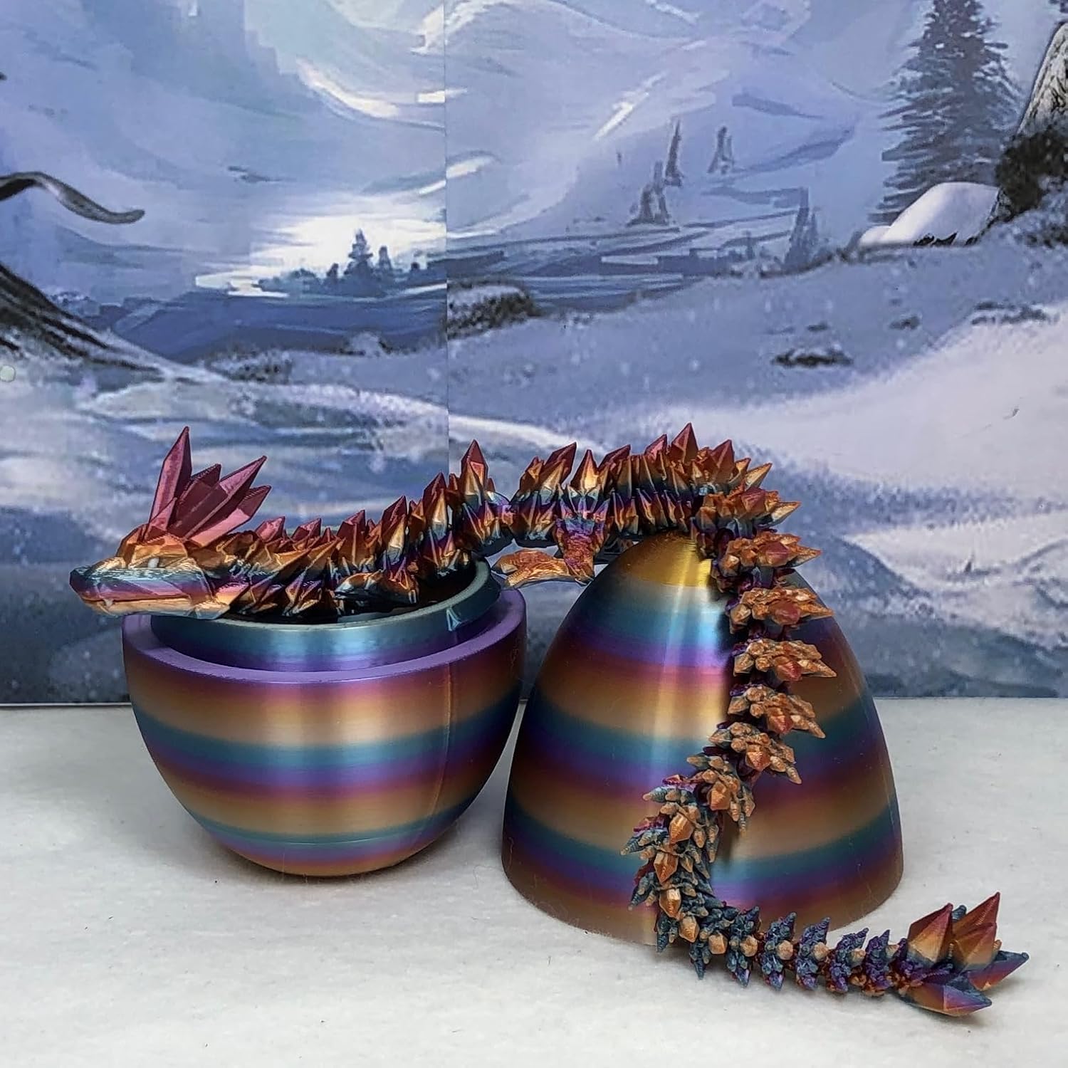 Generic 12"" 3D Printed Crystal Dragon with Dragon Egg, Articulated Nebula Crystal Dragon, Fidget Toy, Home Office Decor Executive Desk Toy DO14-NEBULA, Red Purple Blue Green