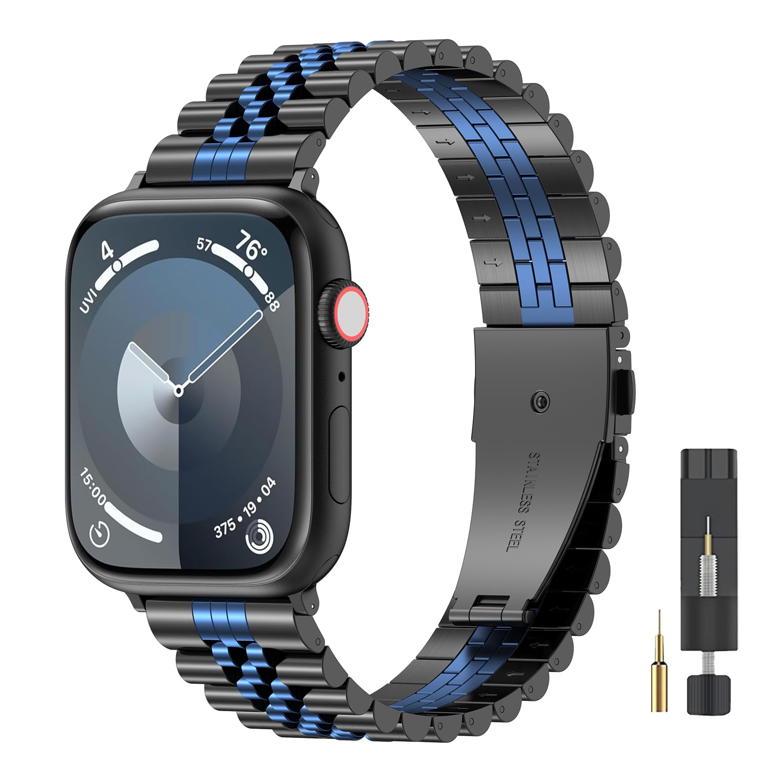 EZMVZKU Metall Armband Kompatibel mit Apple Watch 41mm 40mm 38mm Damen Herren, Edelstahl Metallarmband für iWatch Series 11/10 42mm/SE/SE 2 9 8 7 6 5 4 3 2 1 40mm-blackblue