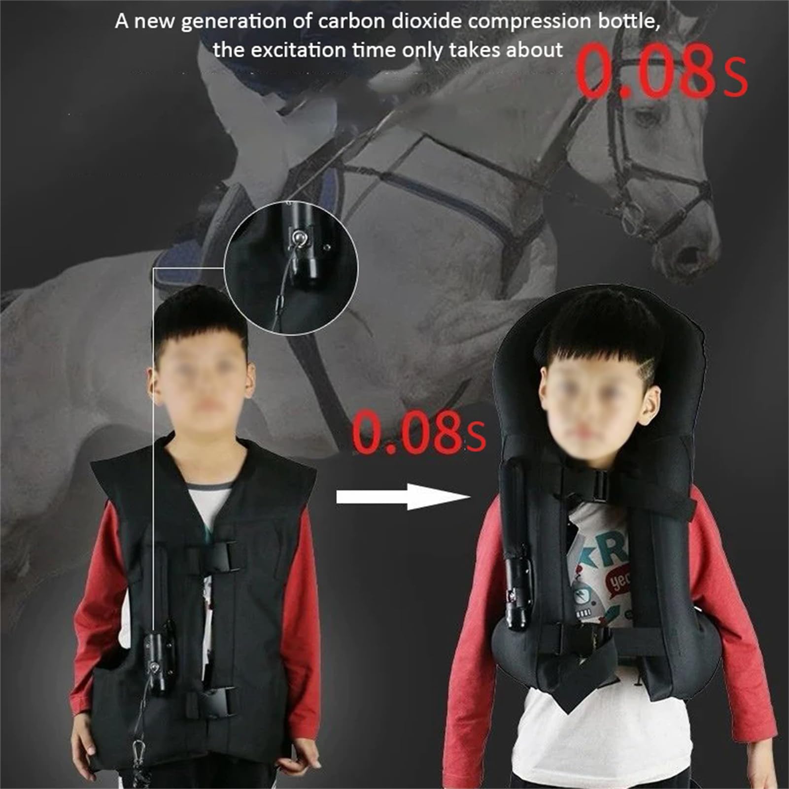 Équitation Airbag Gilet pour Enfants, Réglable Équitation Cheval Moto Équitation Équipement D'Entraînement Bouteille De Compression Non Incluse