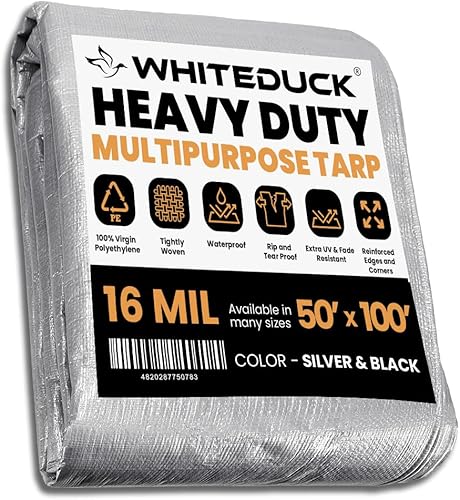 Vista 61 de WHITEDUCK Lona de poliéster de alta resistencia con ojales y bordes reforzados de 16 mil y 10 mil (marrón, blanco y plateado negro)