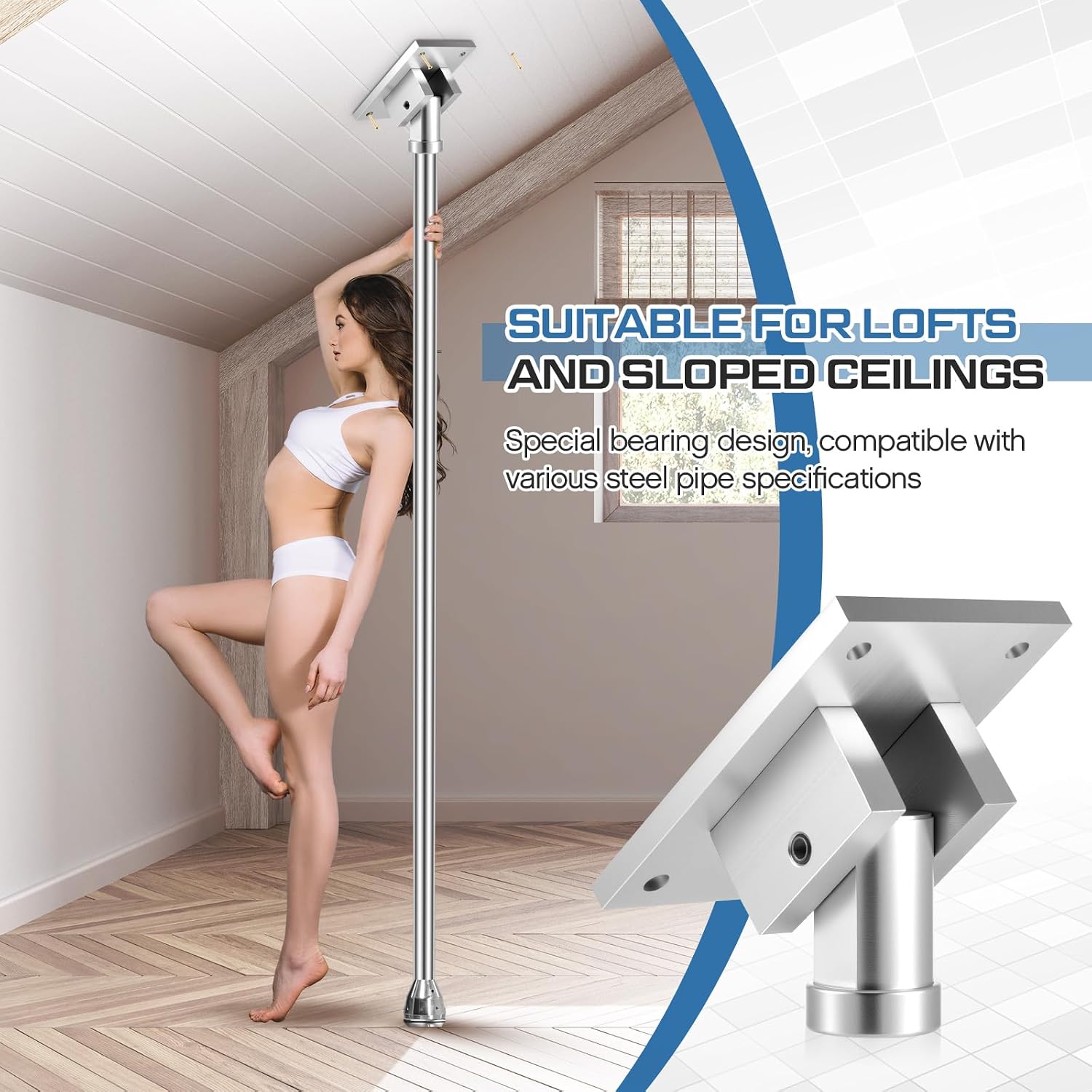 Condition photo showing New/Like New for universal pole dance fixed plate for slanted ceilings top plate pole dance accessory for home more safety and stability